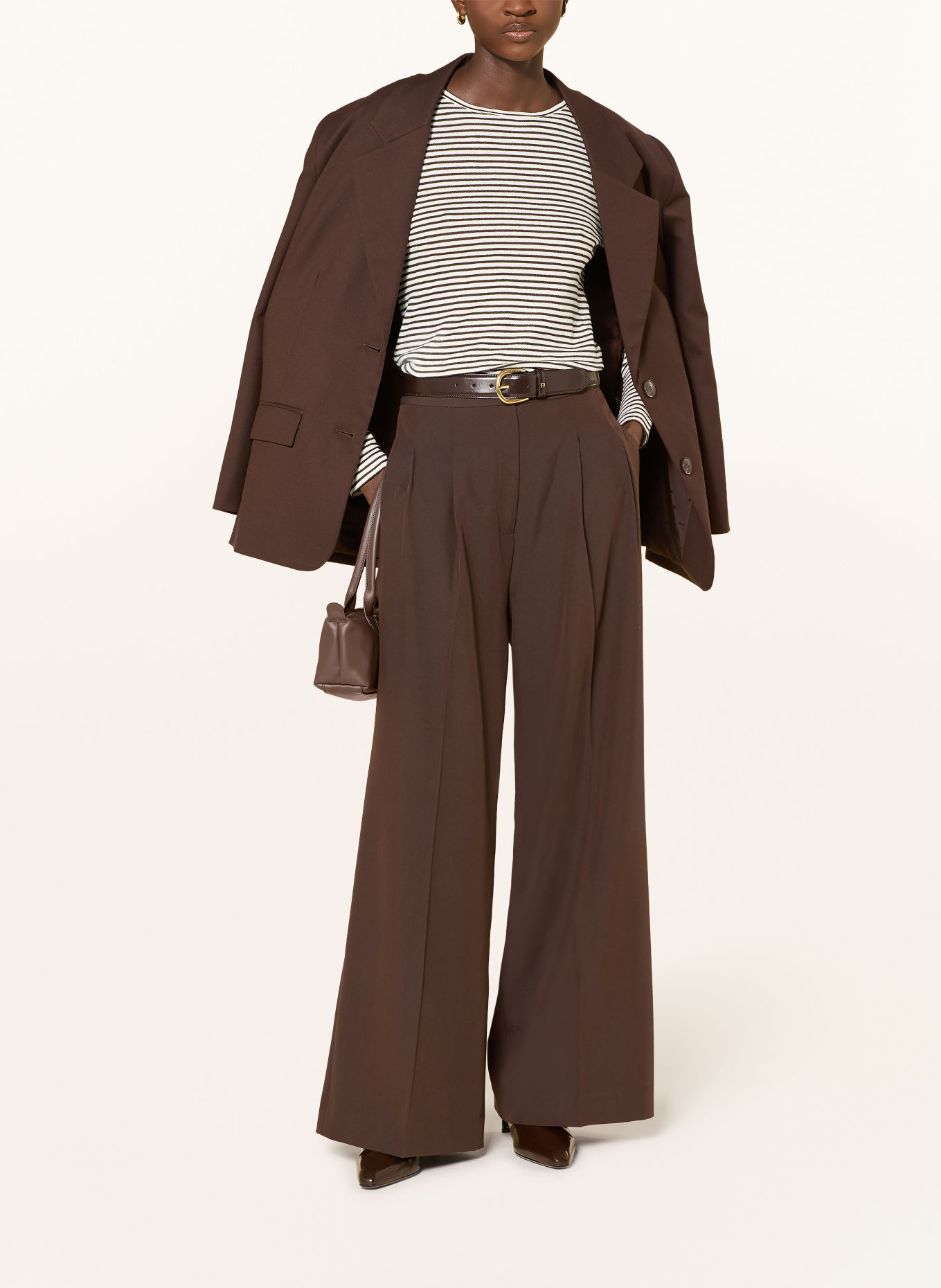 Rich & Royal Long-sleeve shirt with glitter yarn: DARK BROWN / WHITE