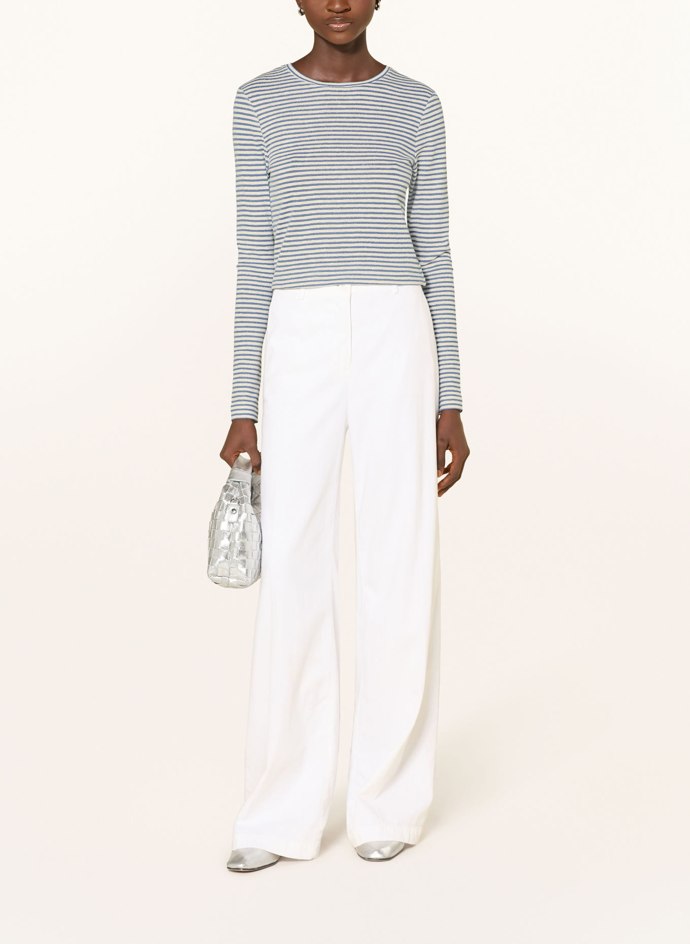 Rich & Royal Long-sleeve shirt with glitter yarn: BLUE / WHITE