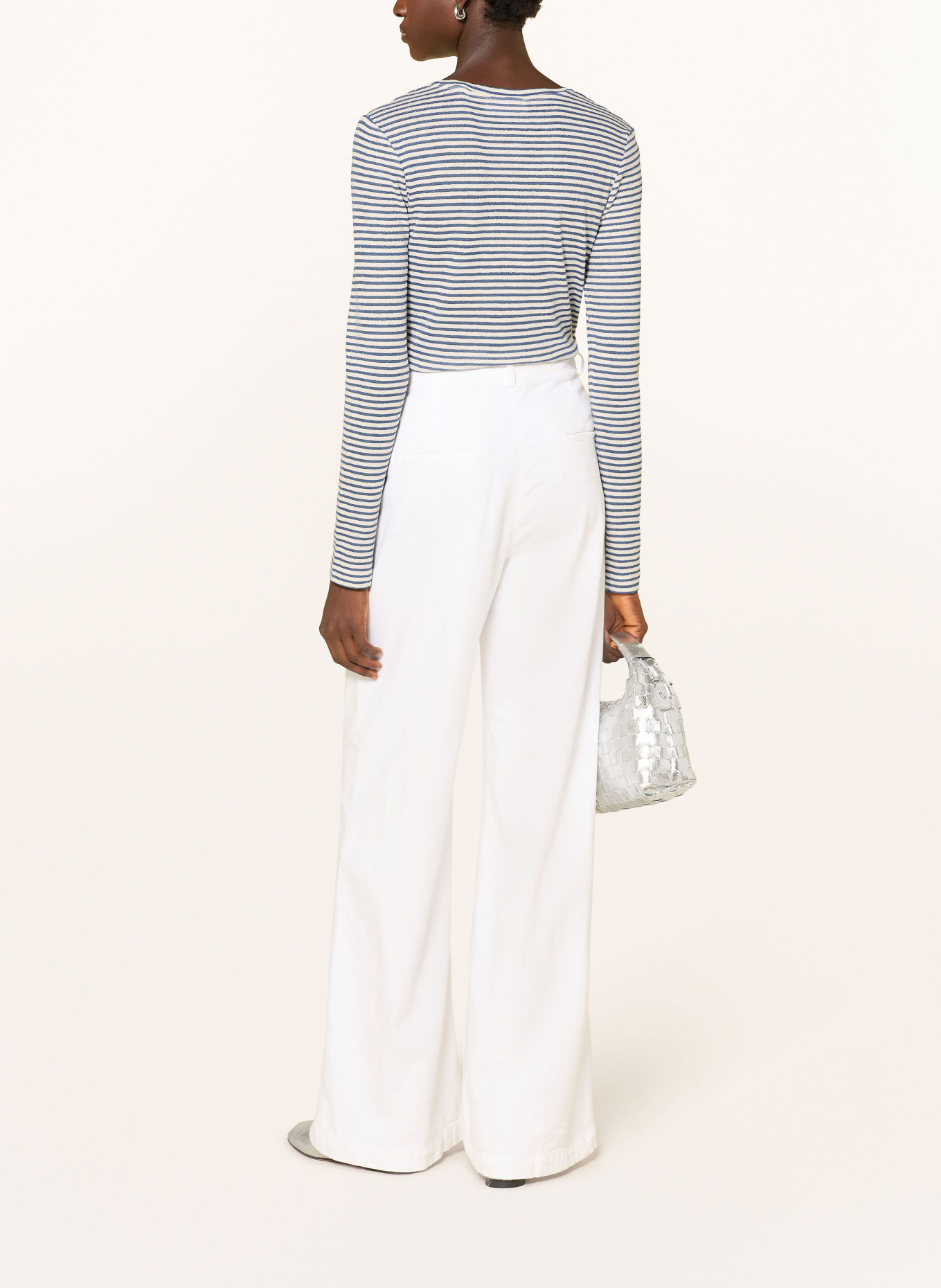 Rich & Royal Long-sleeve shirt with glitter yarn: BLUE / WHITE