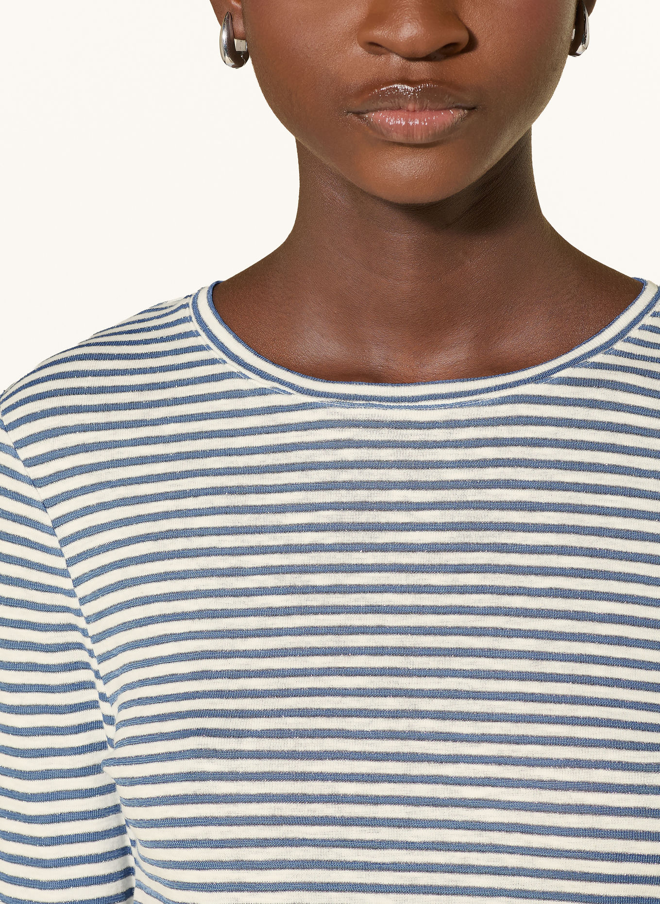 Rich & Royal Long-sleeve shirt with glitter yarn: BLUE / WHITE