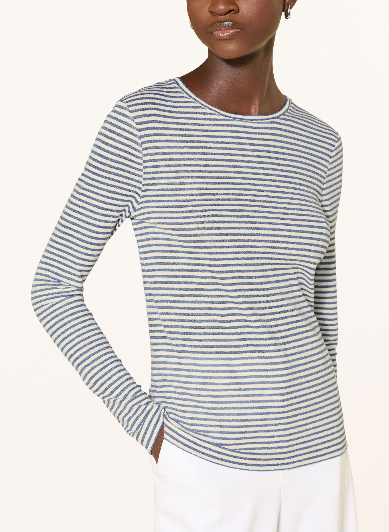 Rich & Royal Long-sleeve shirt with glitter yarn: BLUE / WHITE