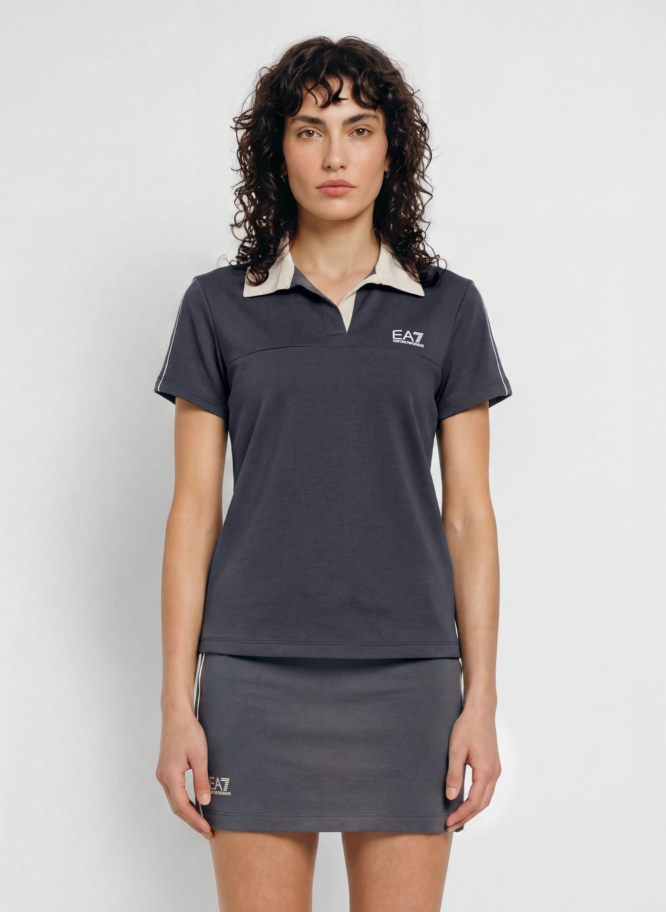 EA7 EMPORIO ARMANI Jersey polo shirt TRAIN SPORTING CLUB: DARK GRAY / CREAM