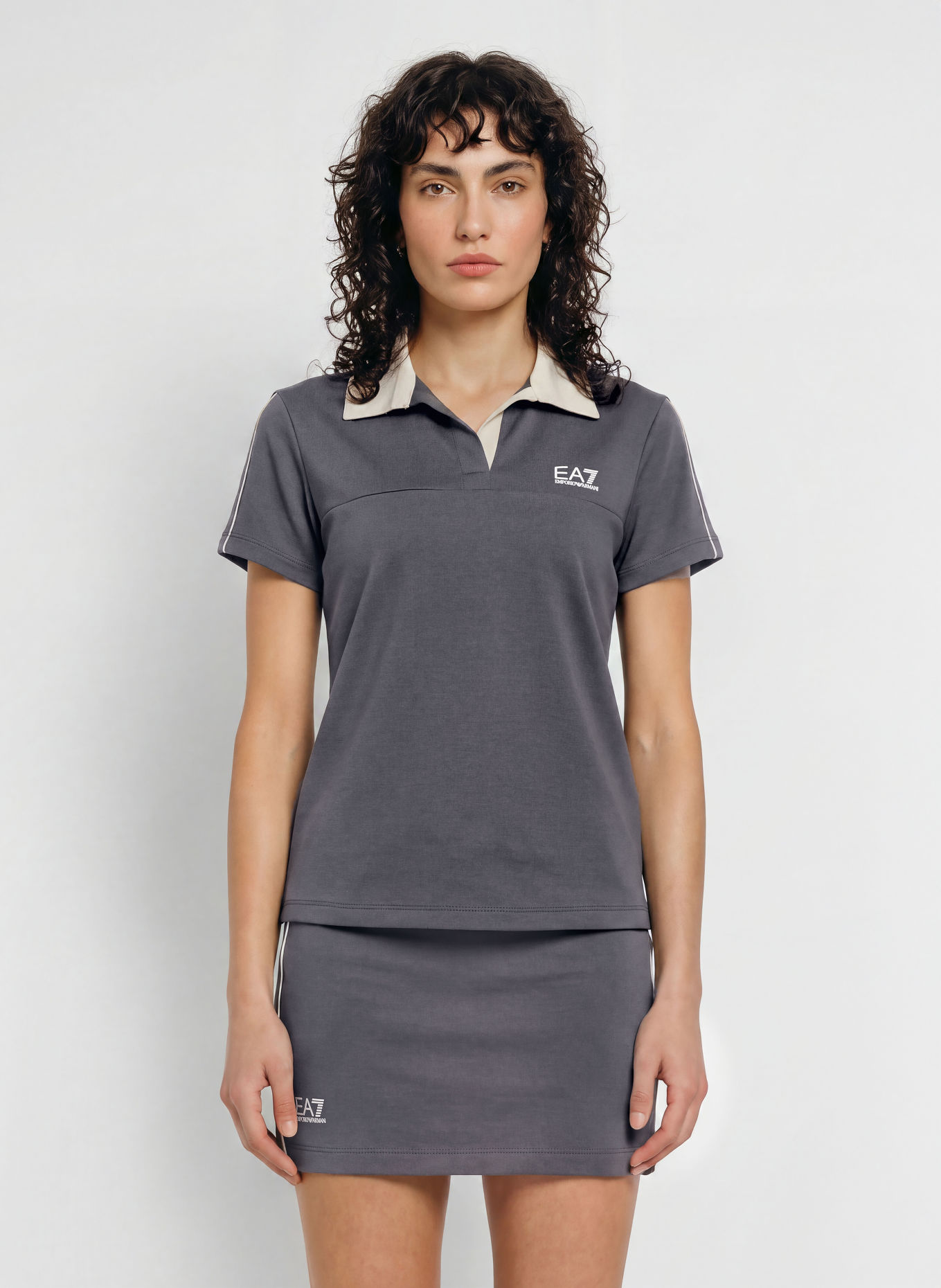 EA7 EMPORIO ARMANI Jersey-poloshirt TRAIN SPORTING CLUB: DONKERGRIJS / CRÈME