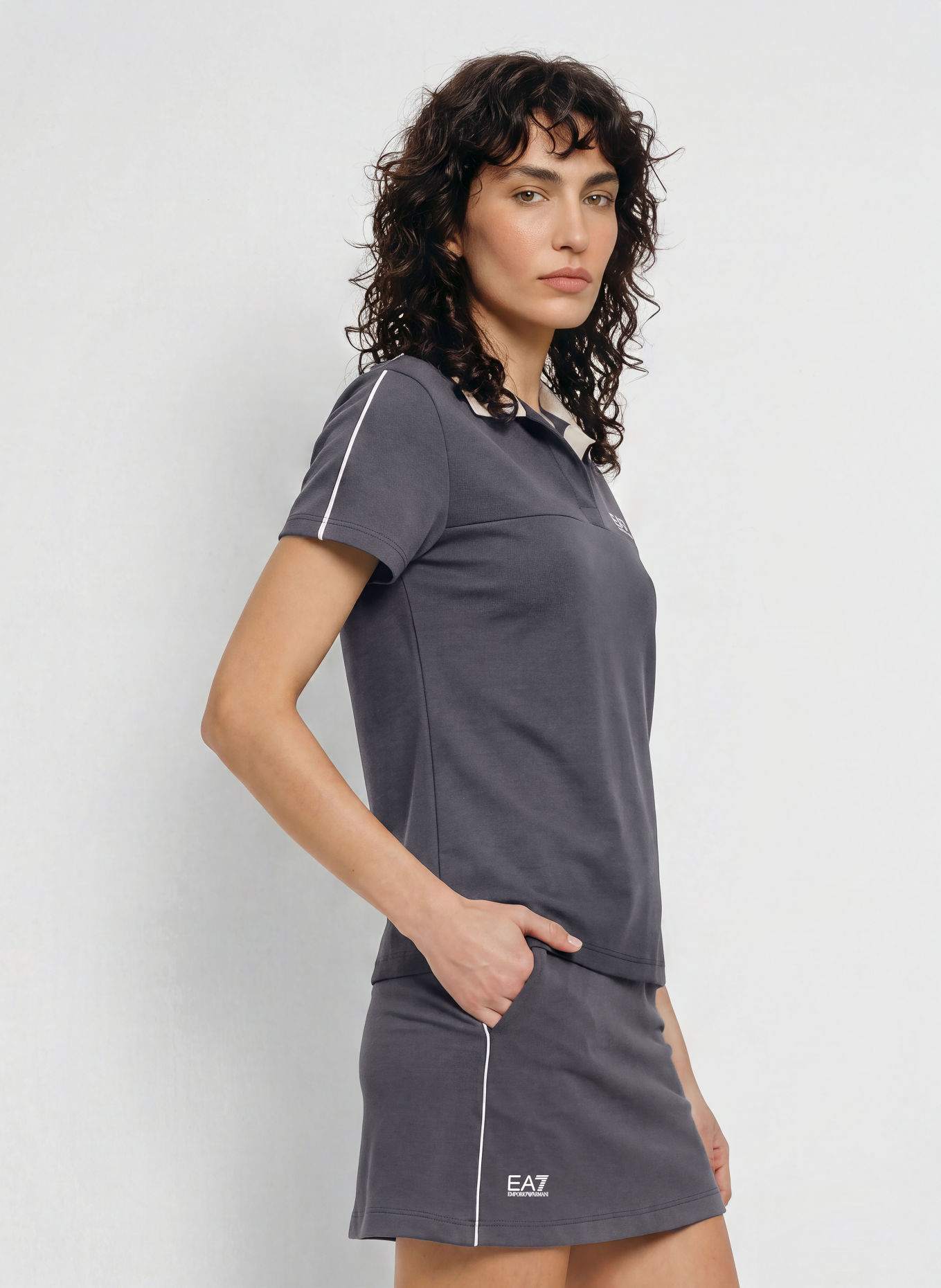 EA7 EMPORIO ARMANI Jersey-poloshirt TRAIN SPORTING CLUB: DONKERGRIJS / CRÈME