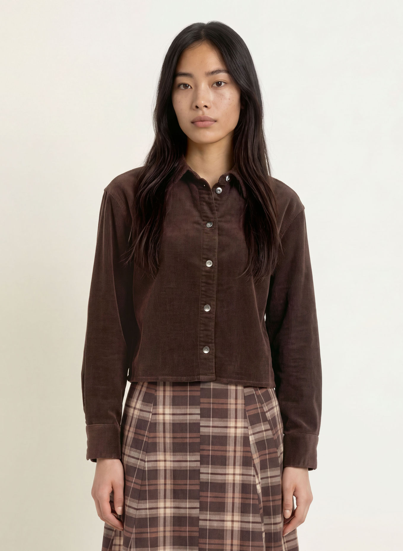 MSCH COPENHAGEN Kordový Overshirt MSCHFILIPPA: TMAVĚ HNĚDÁ