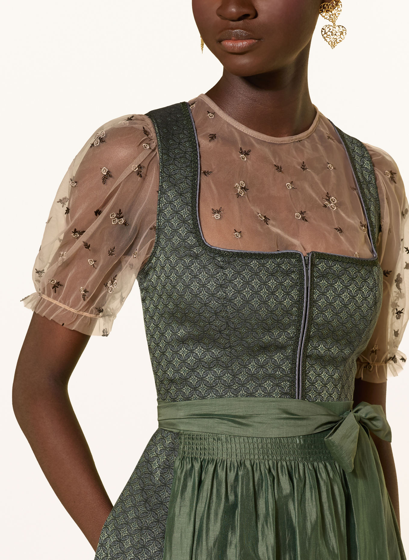 KRÜGER Dirndlblouse ARLA van mesh: BRUIN / MARRON FONCÉ / TAUPE