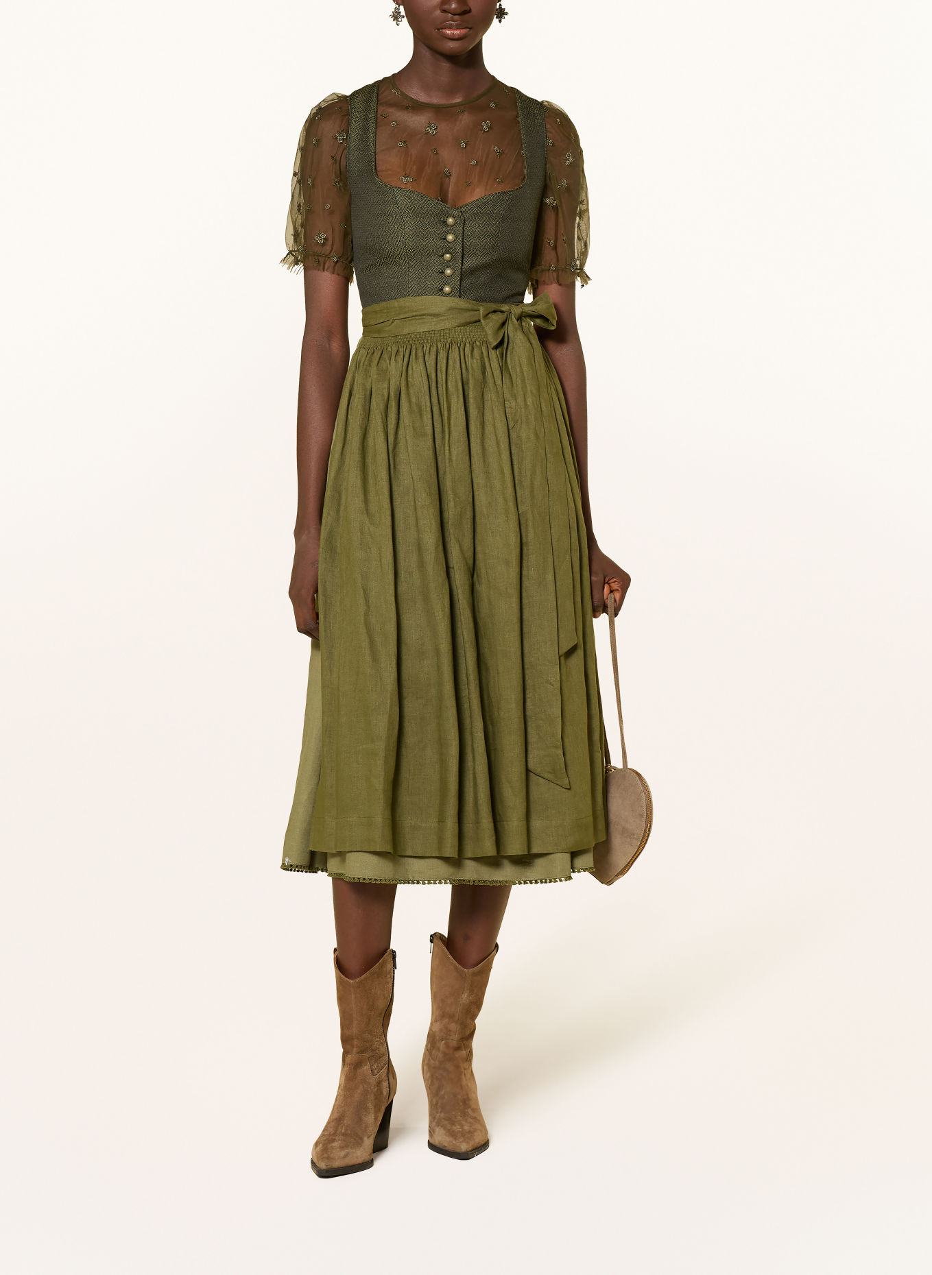 KRÜGER ARLA Mesh Dirndl blouse: OLIVE