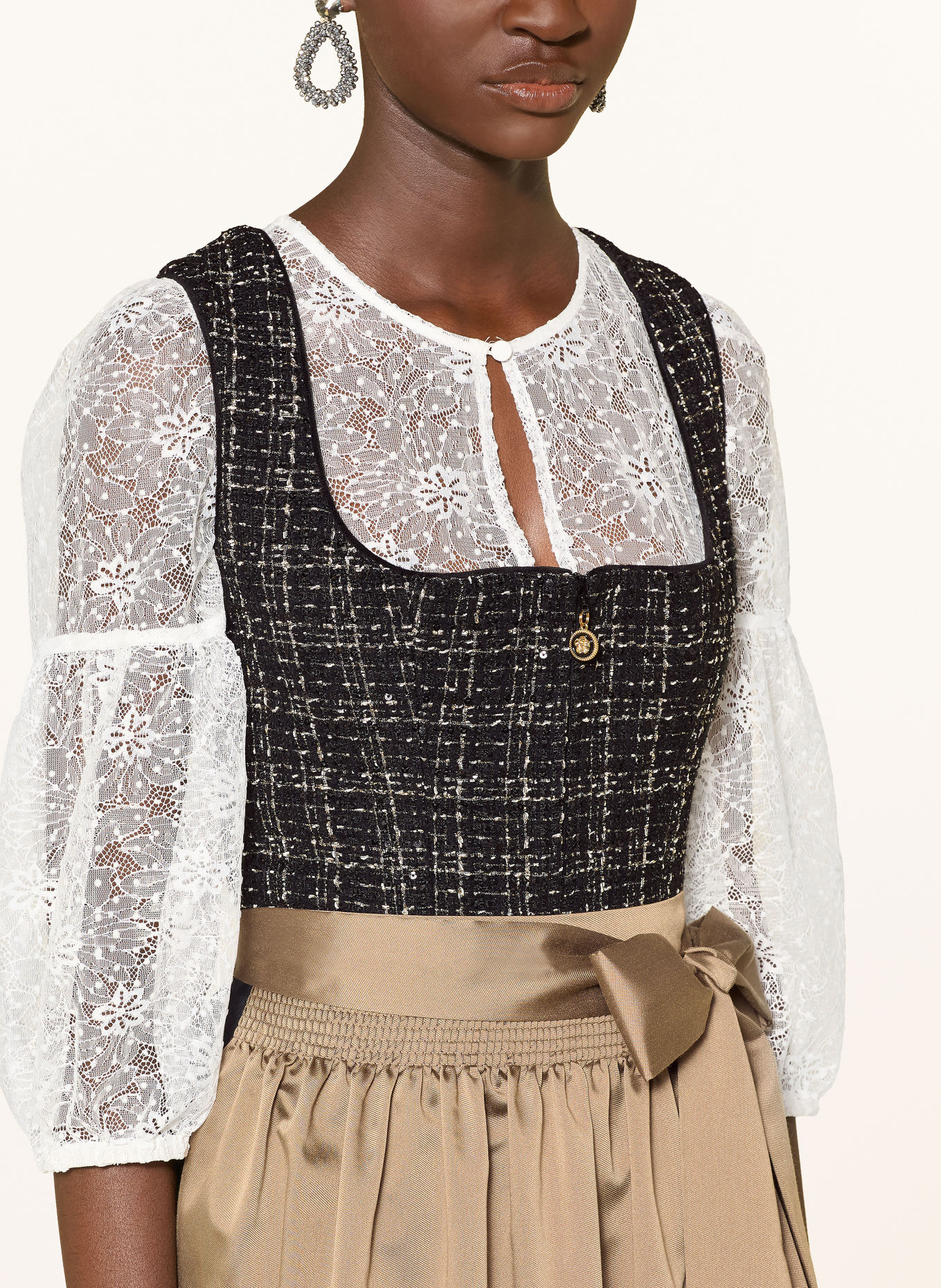 KRÜGER Dirndl mit Pailletten und Glitzergarn: SCHWARZ / GOLD / BEIGE