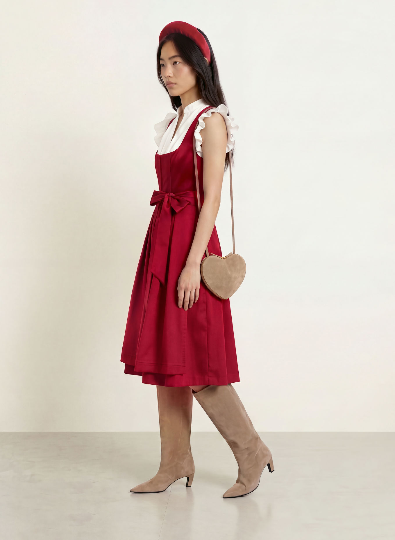 KRÜGER Dirndl: ROT / GRAU