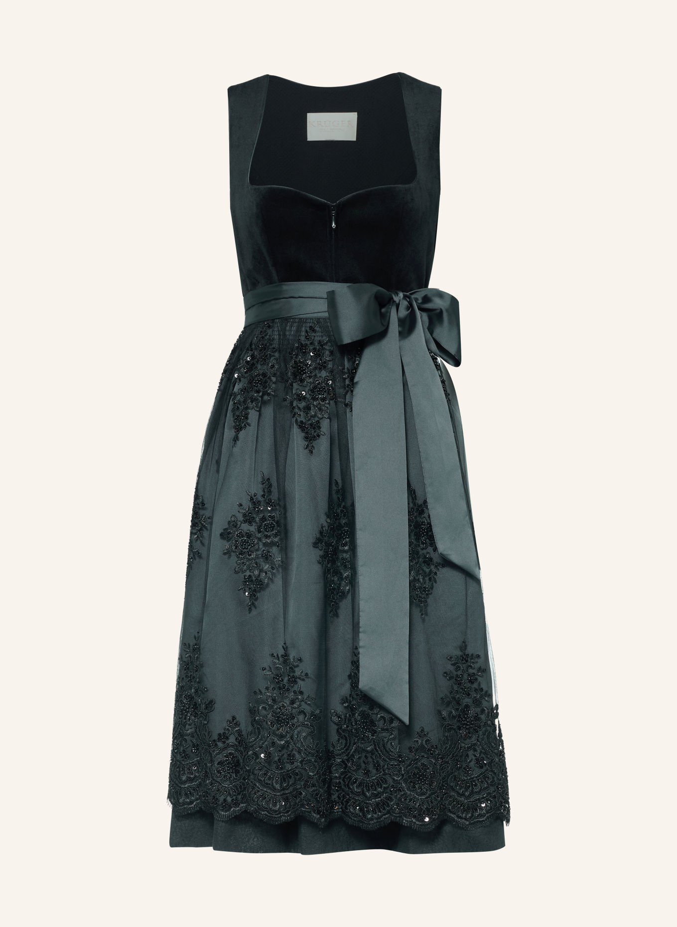 KRÜGER Dirndl LORA mit Schmuckperlen: SCHWARZ