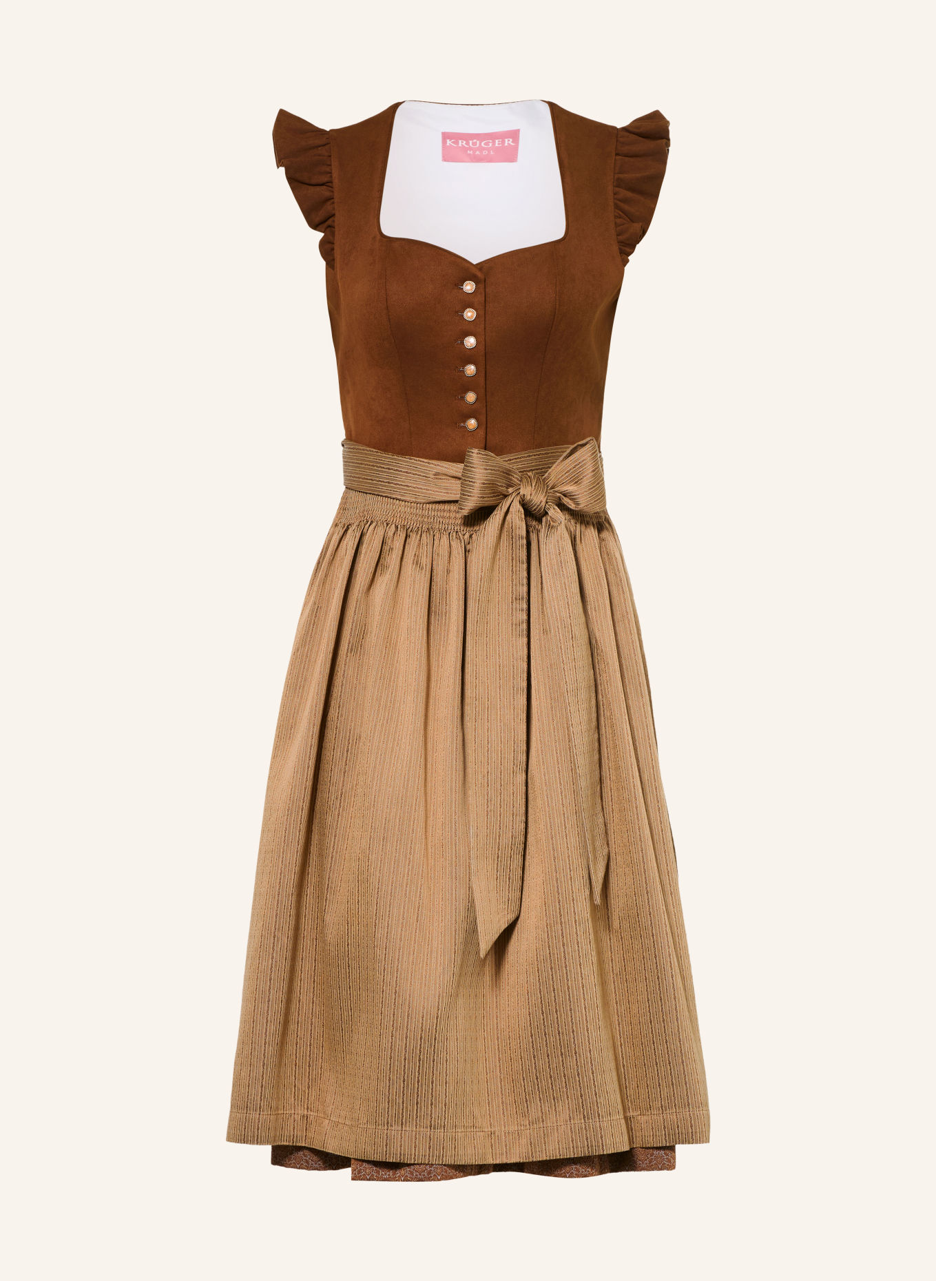 KRÜGER Dirndl met ruches: BRUIN / LICHTBRUIN