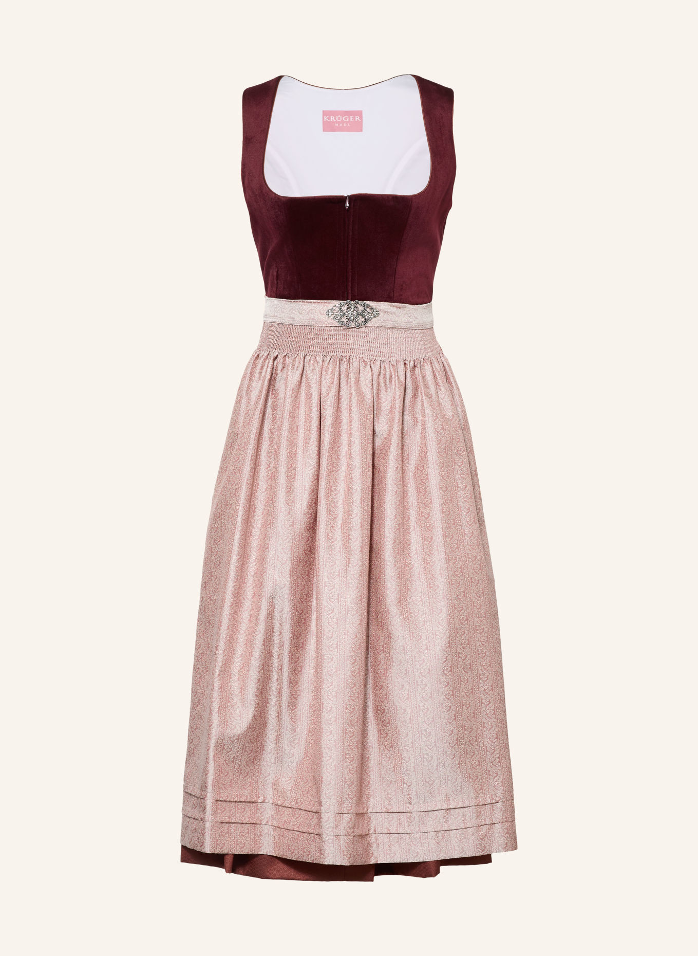 KRÜGER Dirndl AURELA: DUNKELROT / ROSÉ / CREME