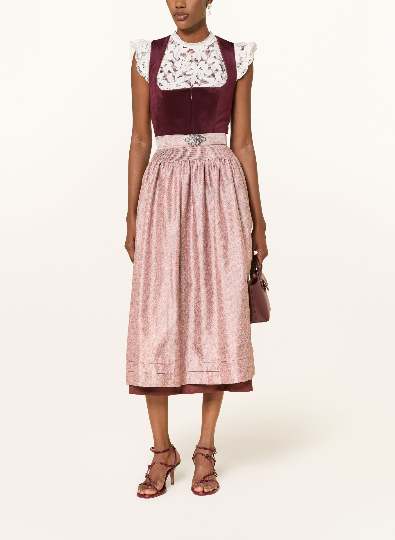 KRÜGER Dirndl AURELA: DUNKELROT / ROSÉ / CREME