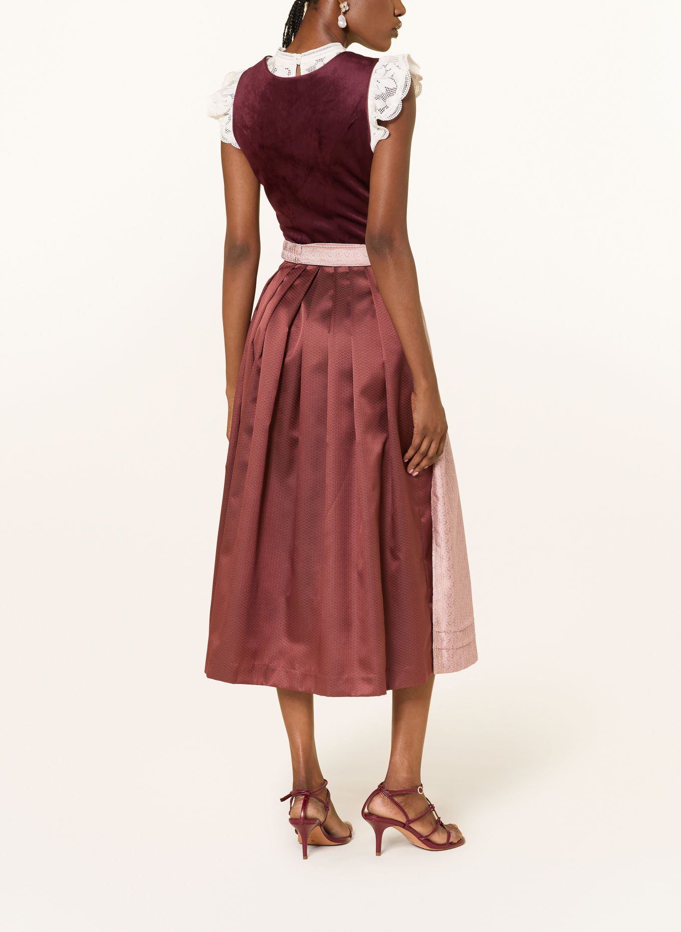 KRÜGER Dirndl AURELA: DUNKELROT / ROSÉ / CREME