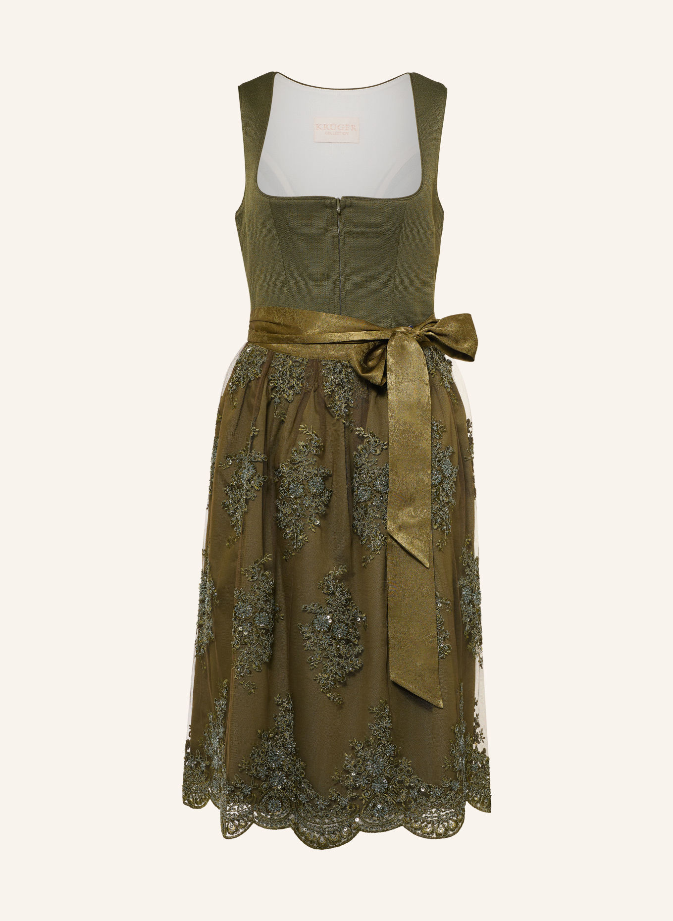KRÜGER Dirndl LEONORE mit Schmucksteinen und Pailletten: OLIV