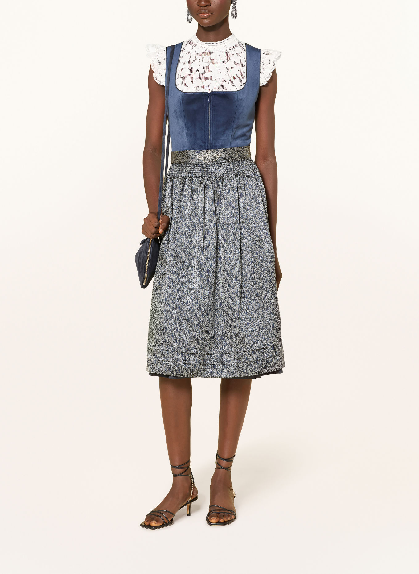KRÜGER Dirndl AURELA: DONKERBLAUW / GRIJS