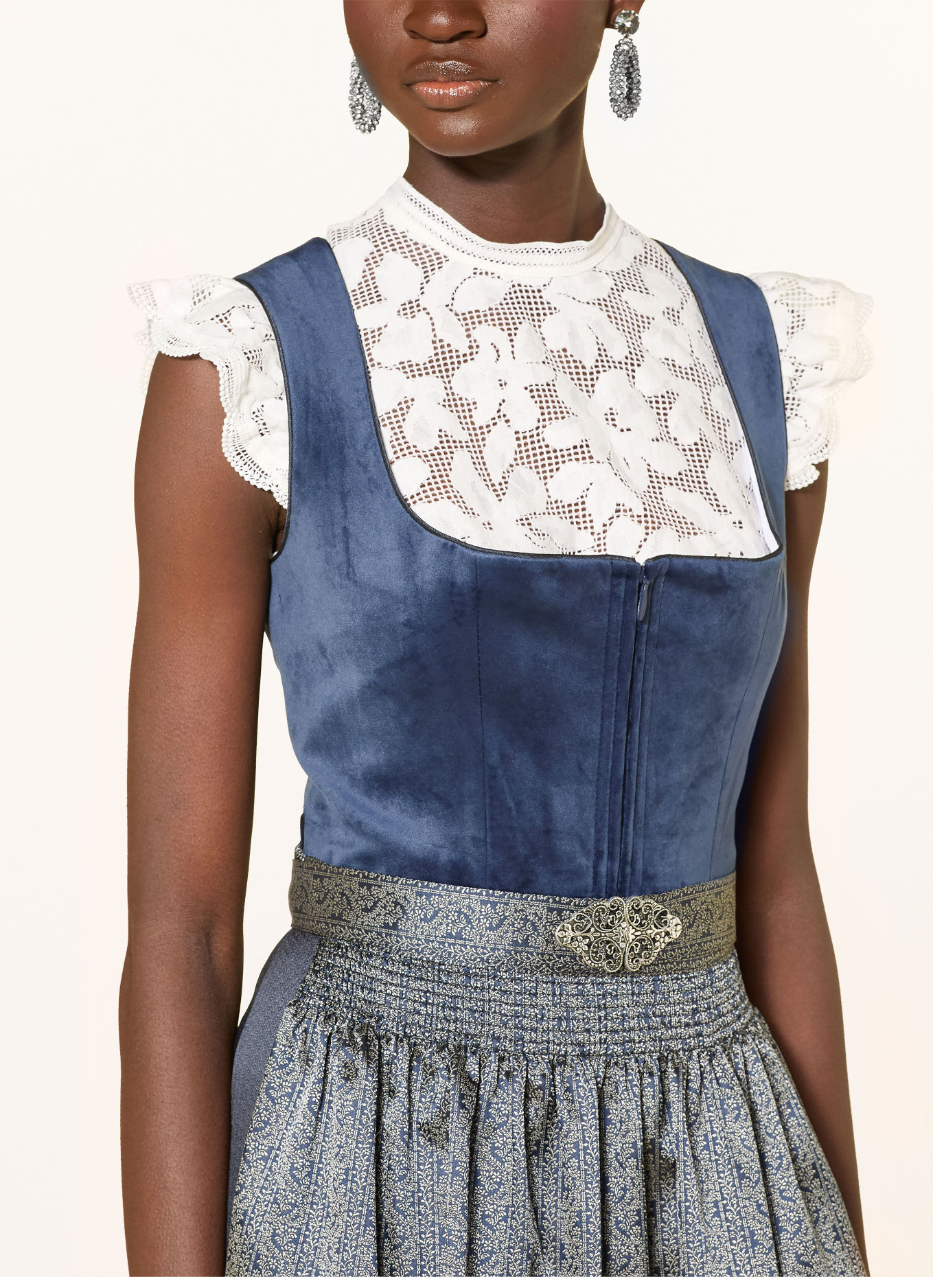KRÜGER Dirndl AURELA: DONKERBLAUW / GRIJS