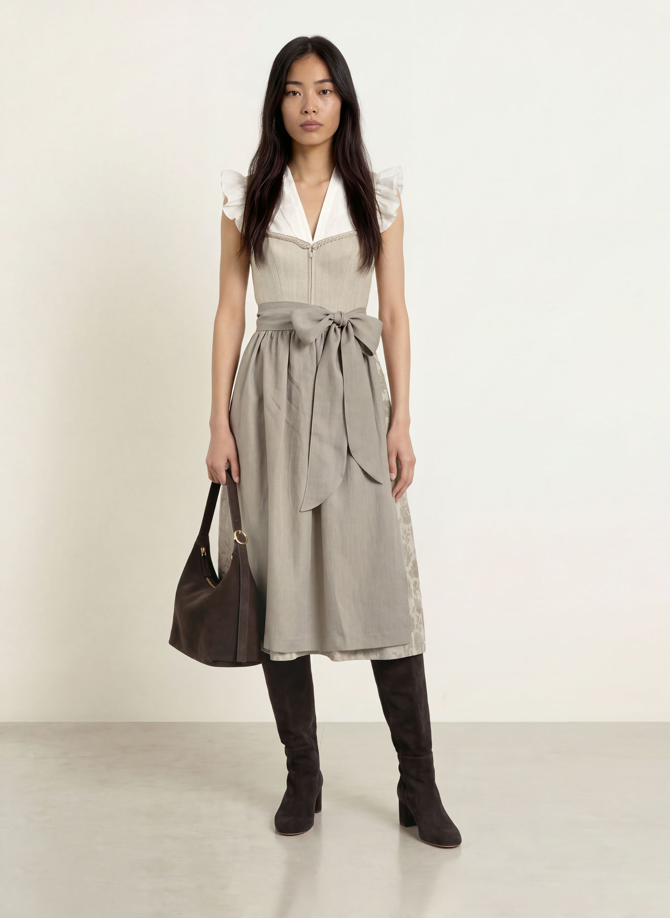 KRÜGER Dirndl THERESE: BEIGE / HELLGRAU