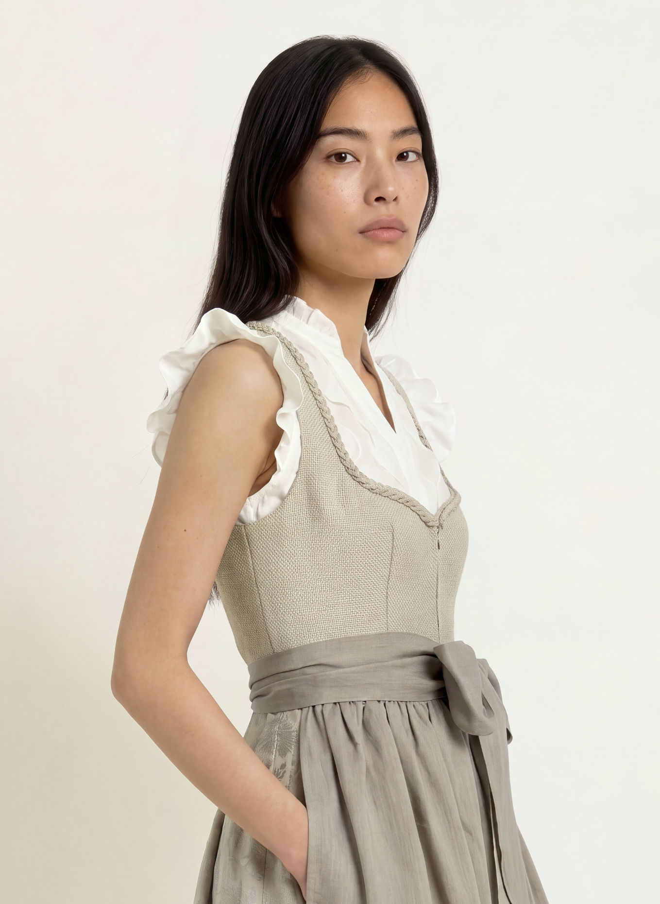 KRÜGER Dirndl THERESE: BEIGE / HELLGRAU