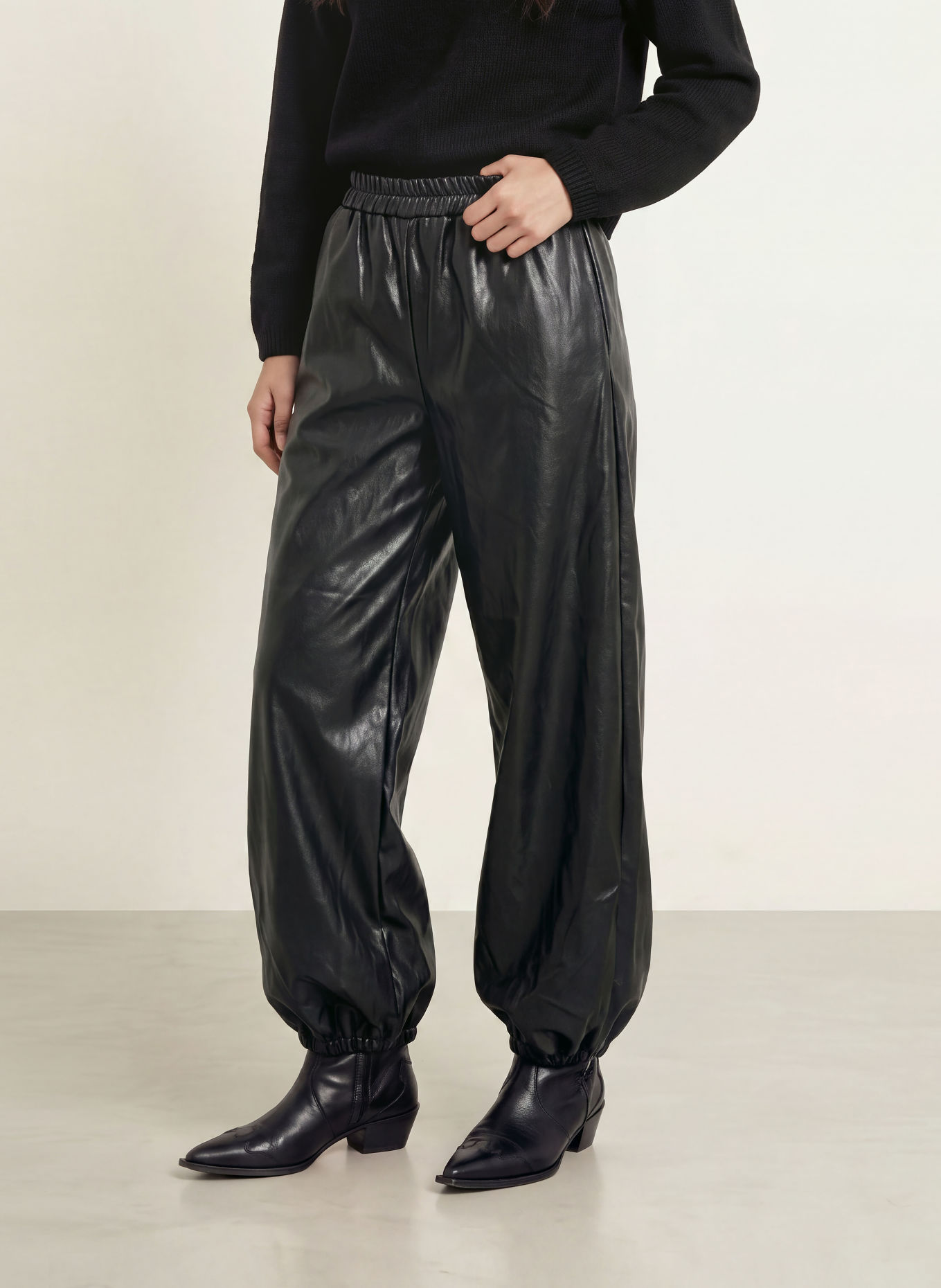 co'couture Hose GITTCC in Lederoptik: SCHWARZ