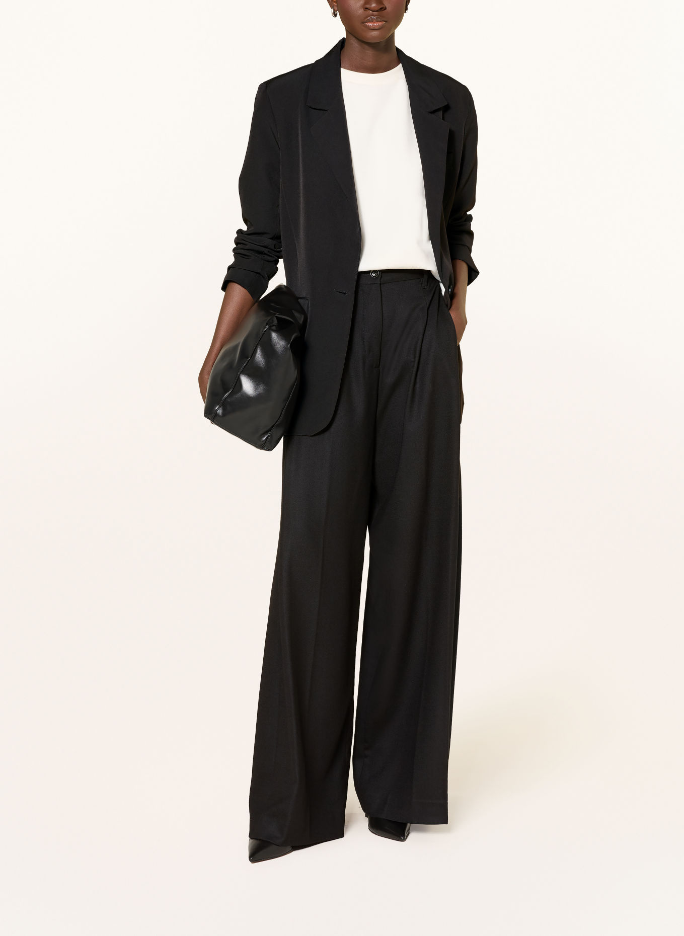 nine:inthe:morning PETRA wide-leg trousers made of flannel: BLACK
