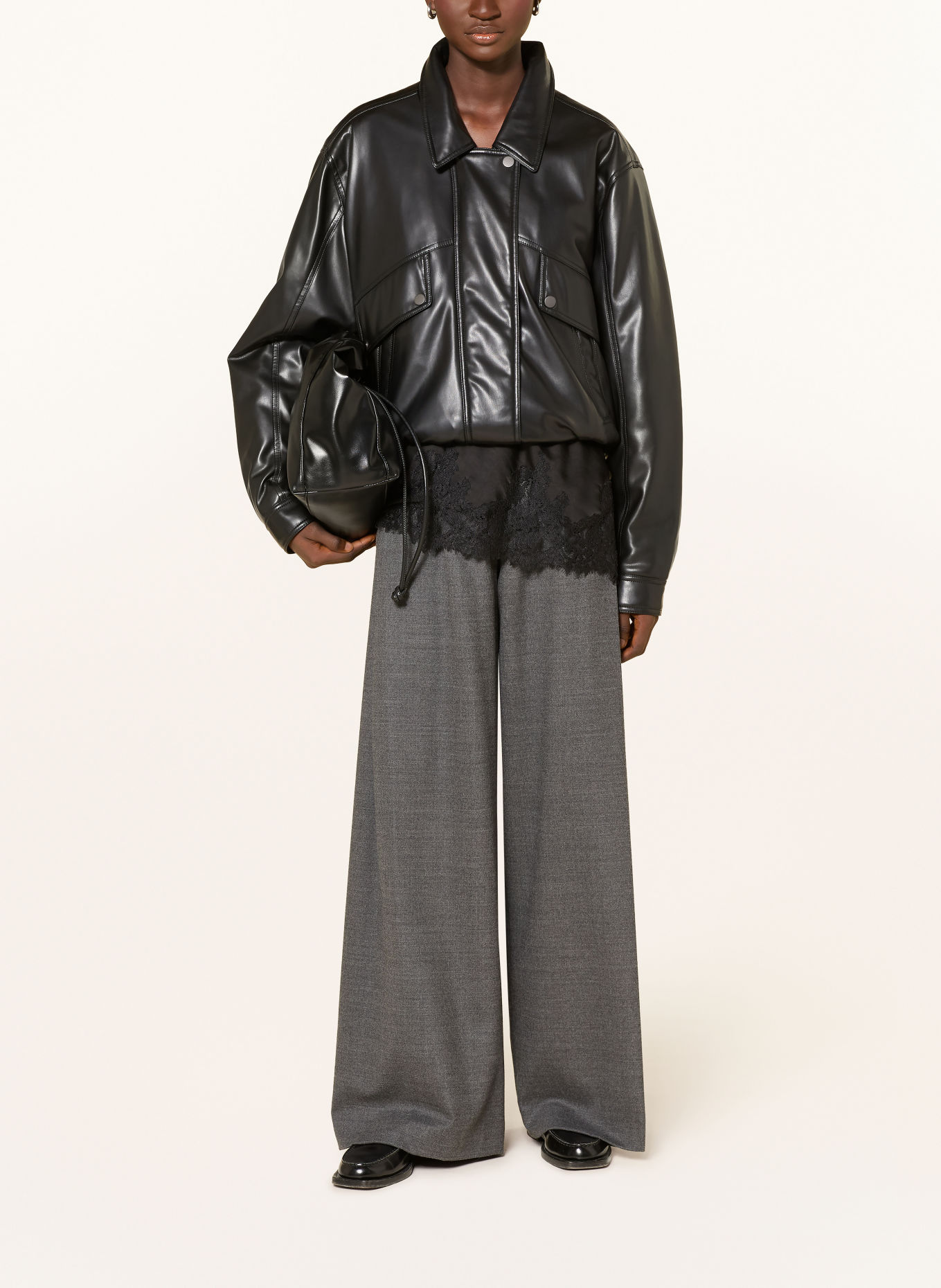 nine:inthe:morning PETRA wide-leg trousers made of flannel: GRAY