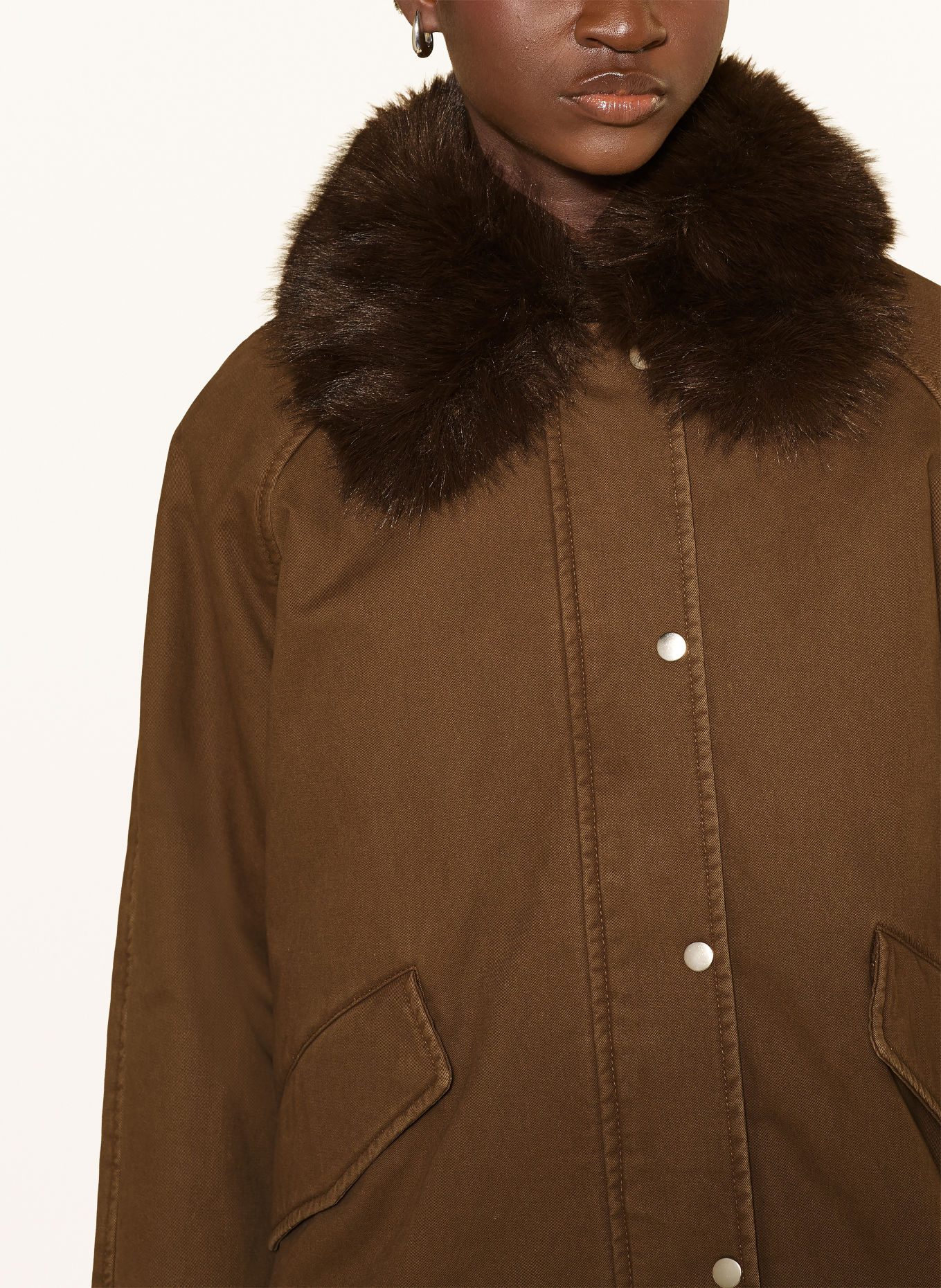 Marc O'Polo Jas met afneembare kraag van imitatiebont: BRUIN / MARRON FONCÉ