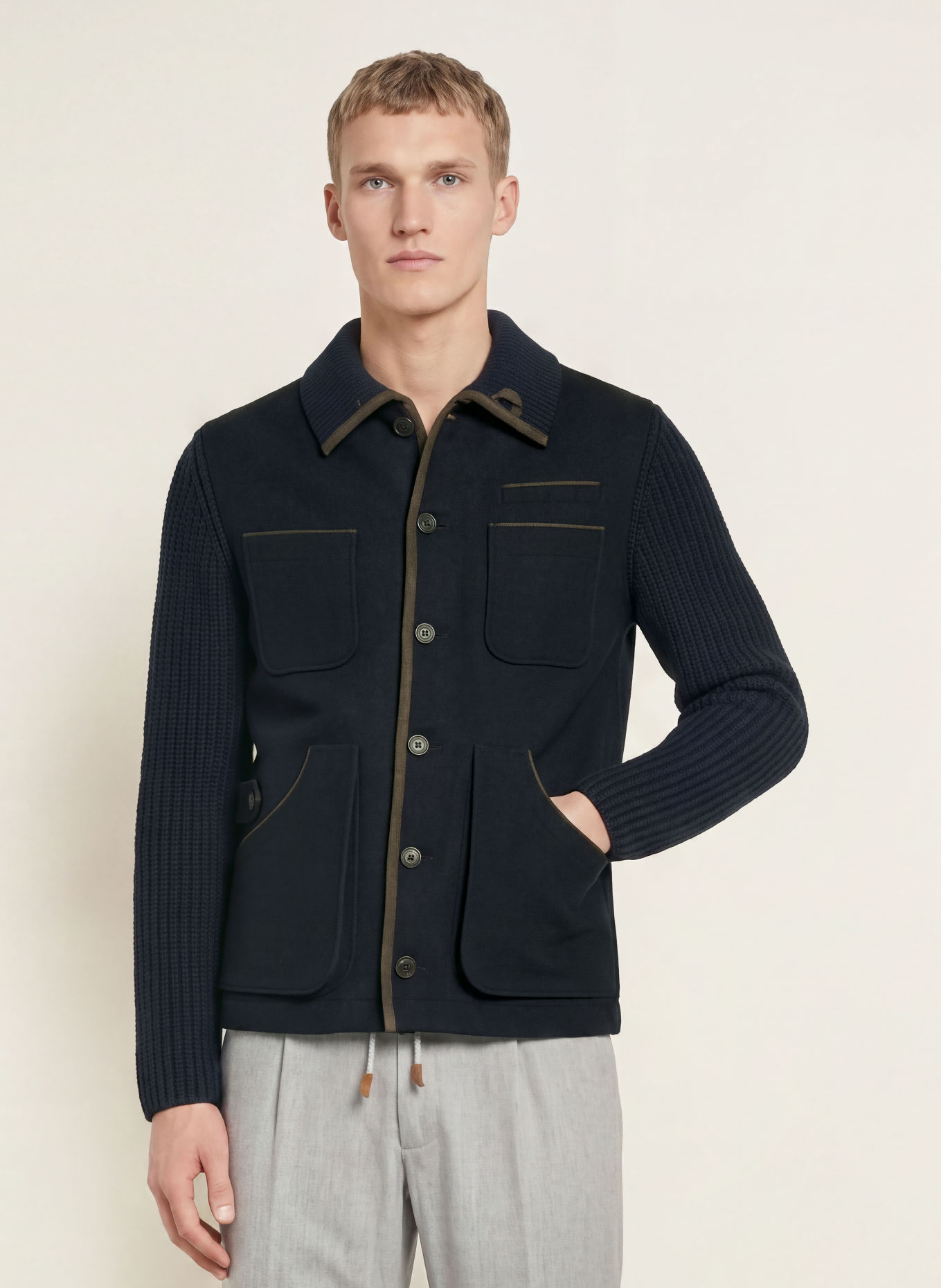 HABSBURG Strickjacke LIEMBERG im Materialmix: DUNKELBLAU / OLIV