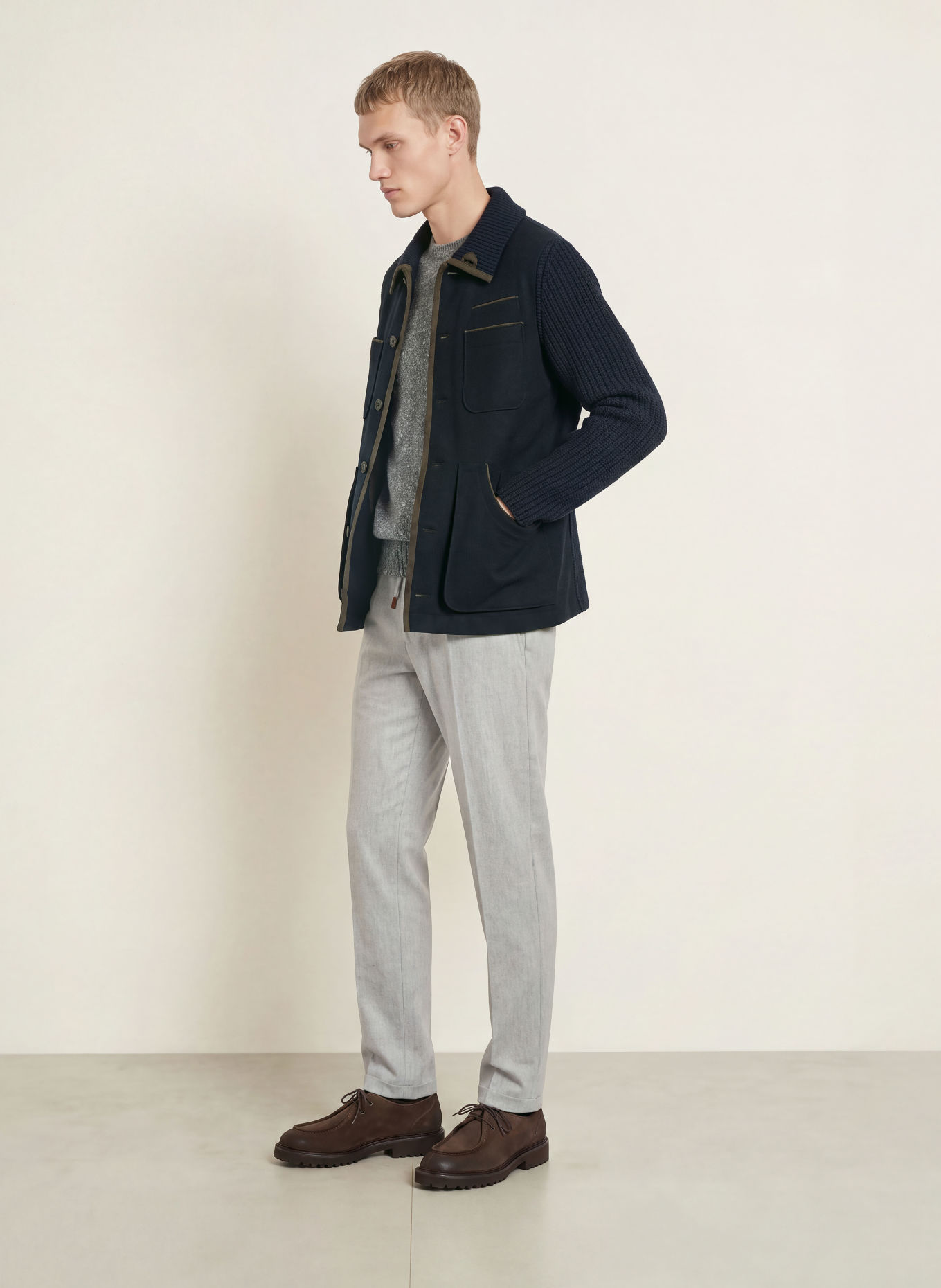HABSBURG Strickjacke LIEMBERG im Materialmix: DUNKELBLAU / OLIV