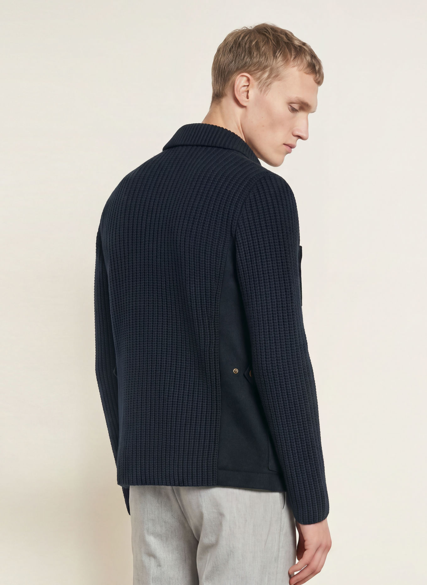HABSBURG Strickjacke LIEMBERG im Materialmix: DUNKELBLAU / OLIV