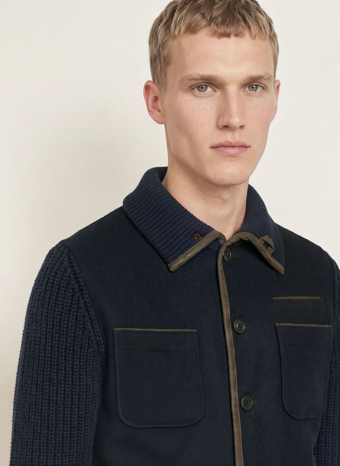 HABSBURG Strickjacke LIEMBERG im Materialmix: DUNKELBLAU / OLIV