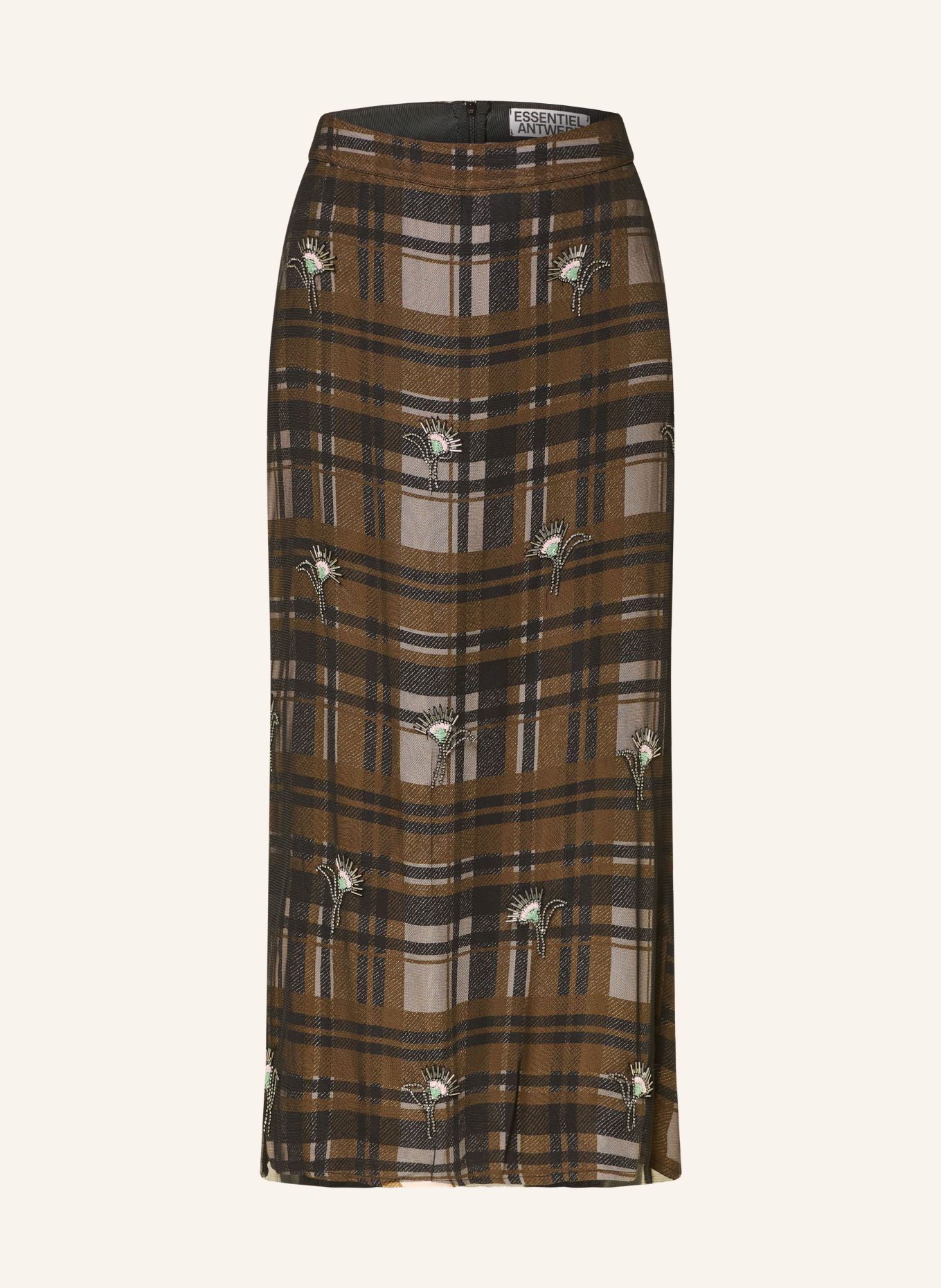 ESSENTIEL ANTWERP Mesh-Rock KATE mit Schmuckperlen und Schmucksteinen: BRAUN / BEIGE / SCHWARZ