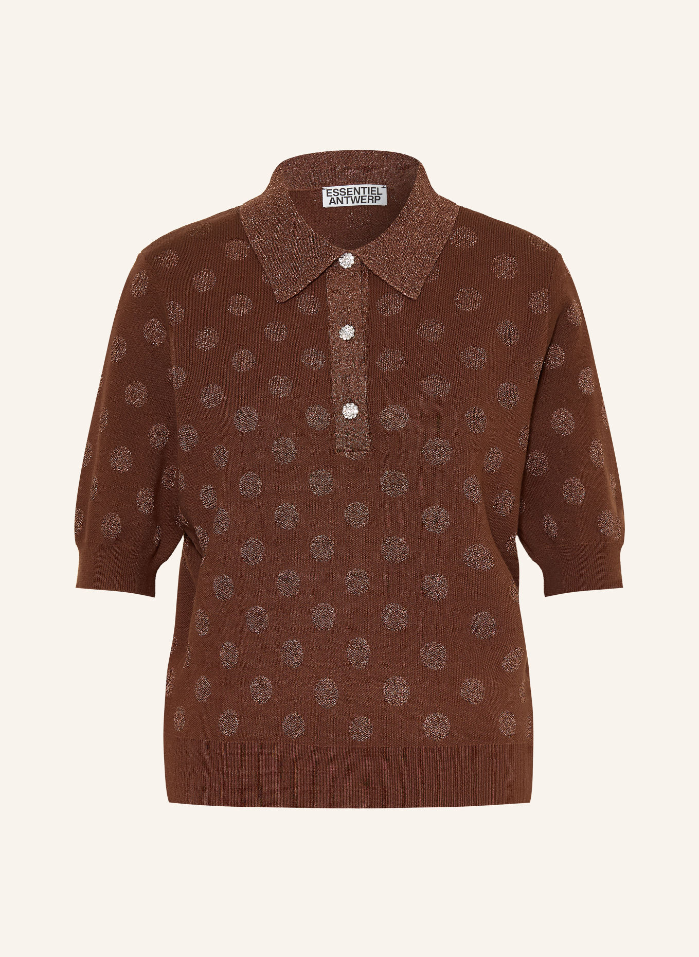 ESSENTIEL ANTWERP Strikket poloshirt KRAB med glimmergarn: BRUN