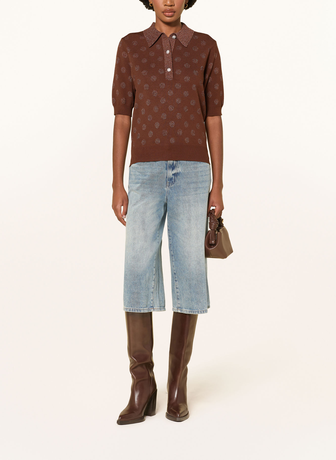 ESSENTIEL ANTWERP Strikket poloshirt KRAB med glimmergarn: BRUN