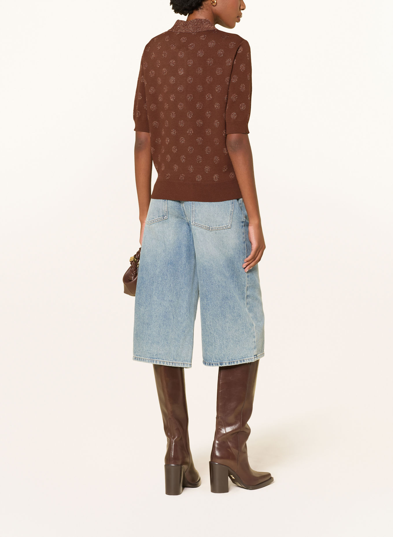 ESSENTIEL ANTWERP Strikket poloshirt KRAB med glimmergarn: BRUN