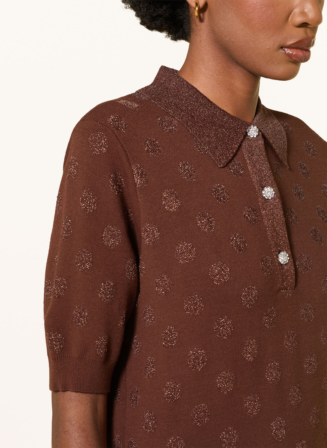 ESSENTIEL ANTWERP Strikket poloshirt KRAB med glimmergarn: BRUN