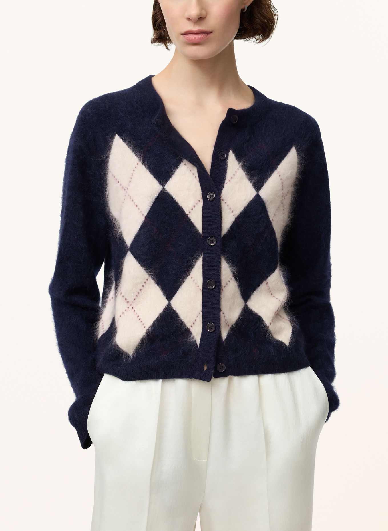 SOFT GOAT Vest van kasjmier: DONKERBLAUW / DONKERROOD / WIT