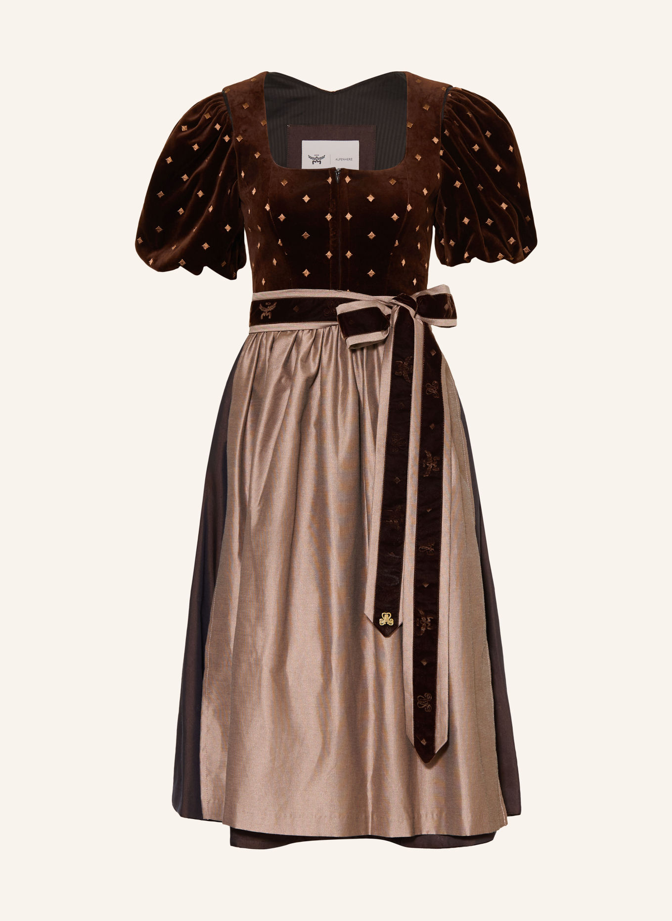 AlpenHERZ Dirndl with removable sleeves: DARK BROWN / LIGHT BROWN