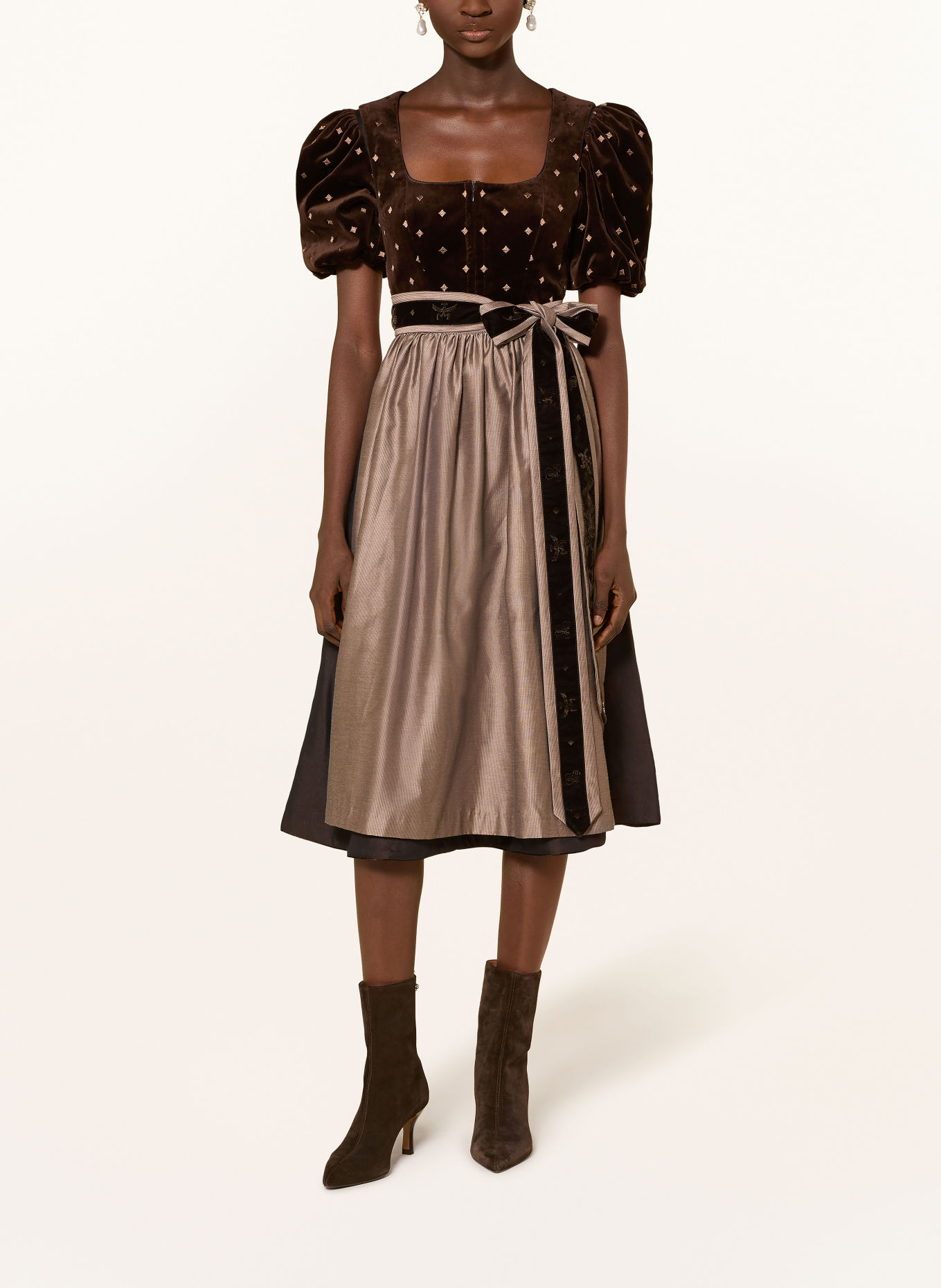 AlpenHERZ Dirndl with removable sleeves: DARK BROWN / LIGHT BROWN
