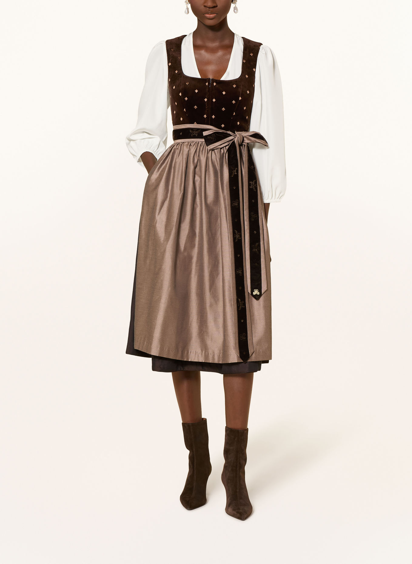 AlpenHERZ Dirndl with removable sleeves: DARK BROWN / LIGHT BROWN