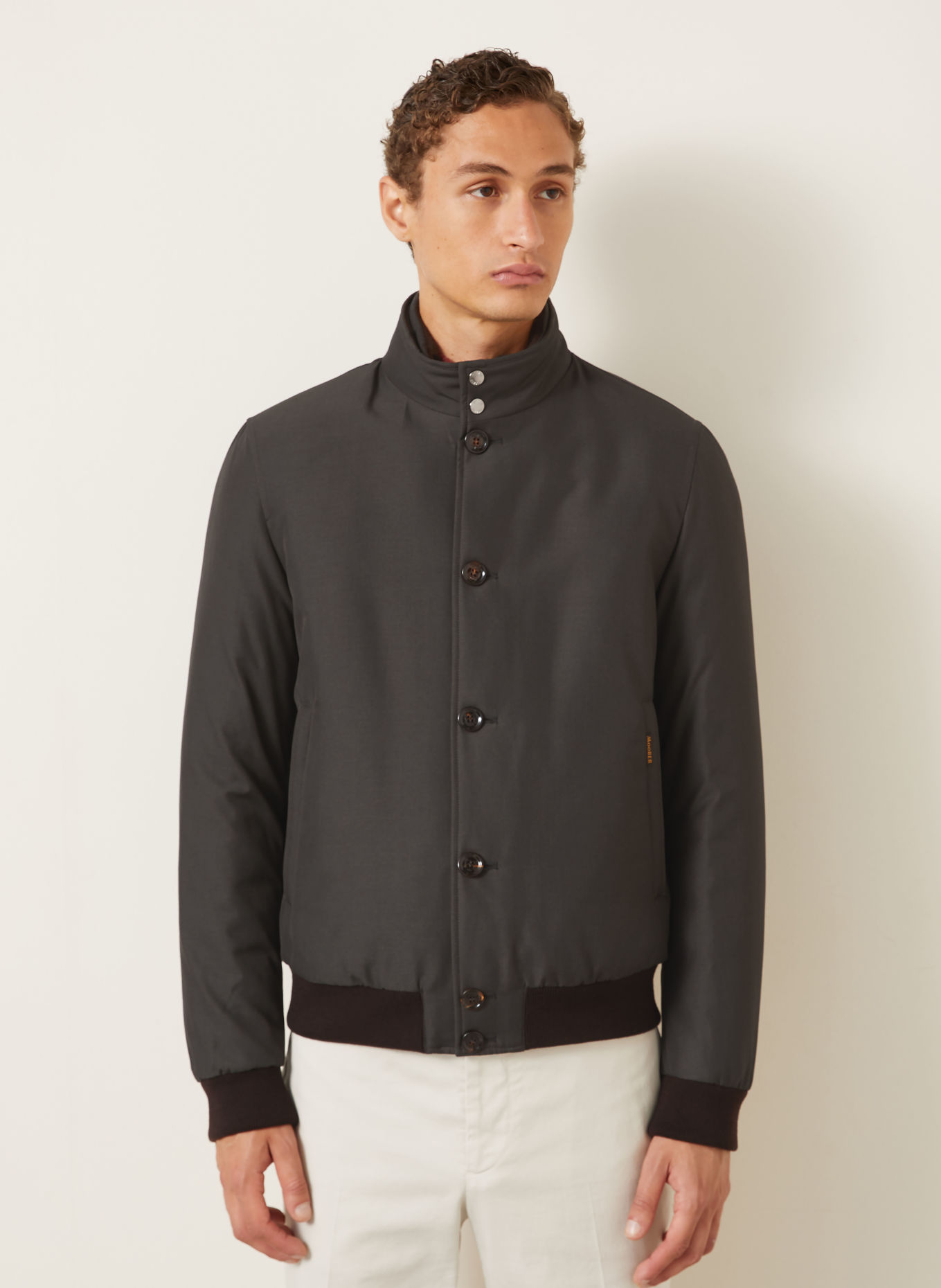 MOORER JANOS Down bomber jacket with Removable Trim: DARK GRAY / BLACK