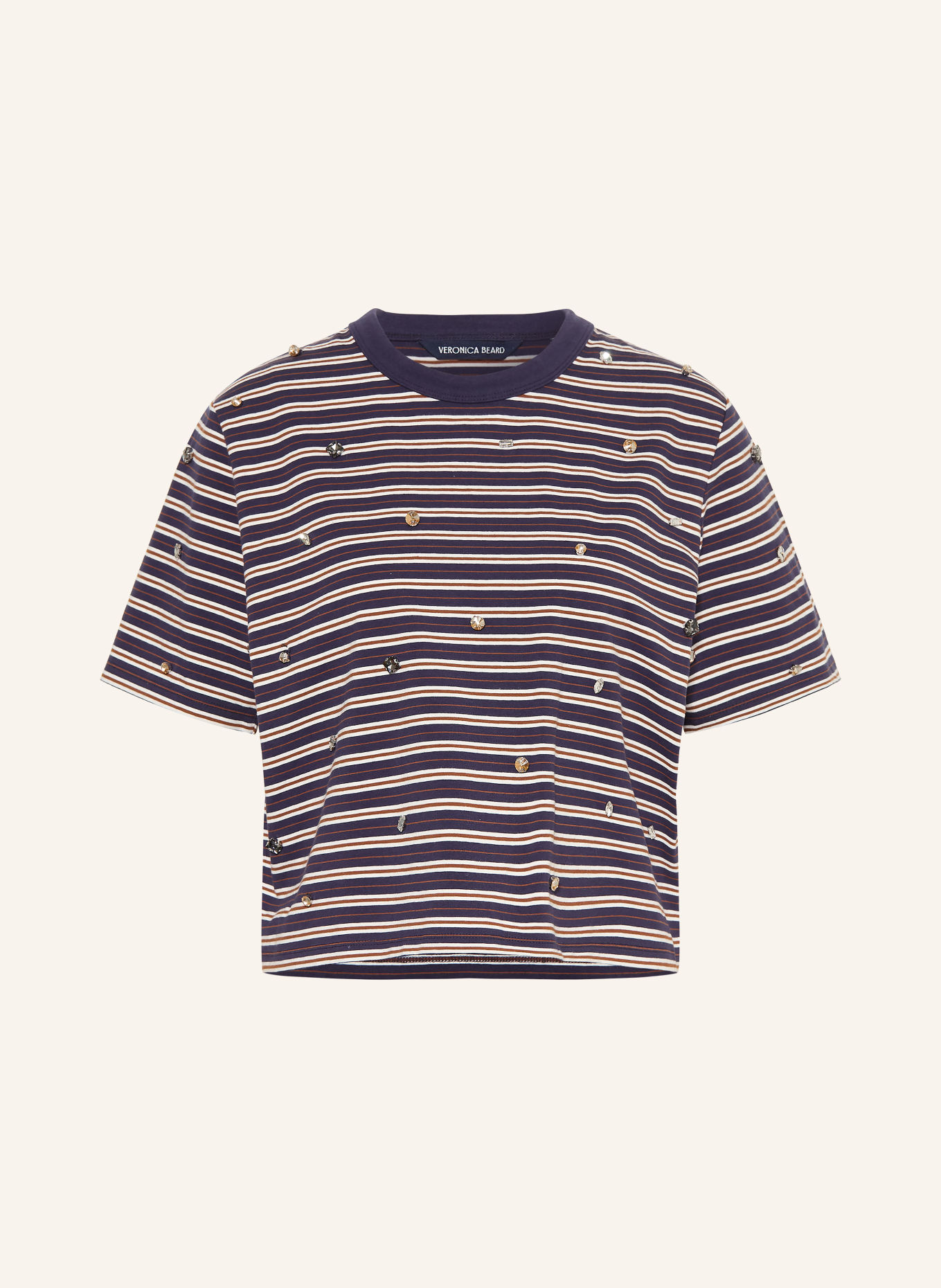 Veronica Beard SEBASTIAN T-shirt with rhinestones: DARK BLUE / BROWN / CREAM