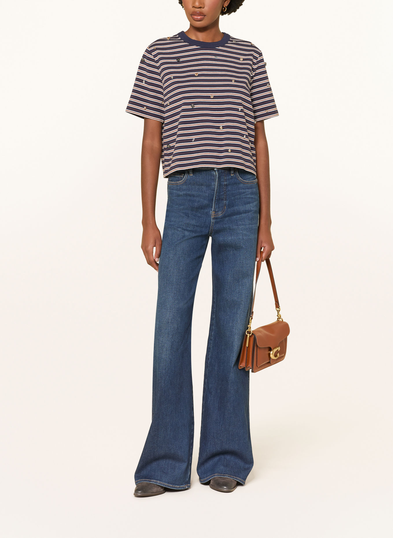 Veronica Beard SEBASTIAN T-shirt with rhinestones: DARK BLUE / BROWN / CREAM