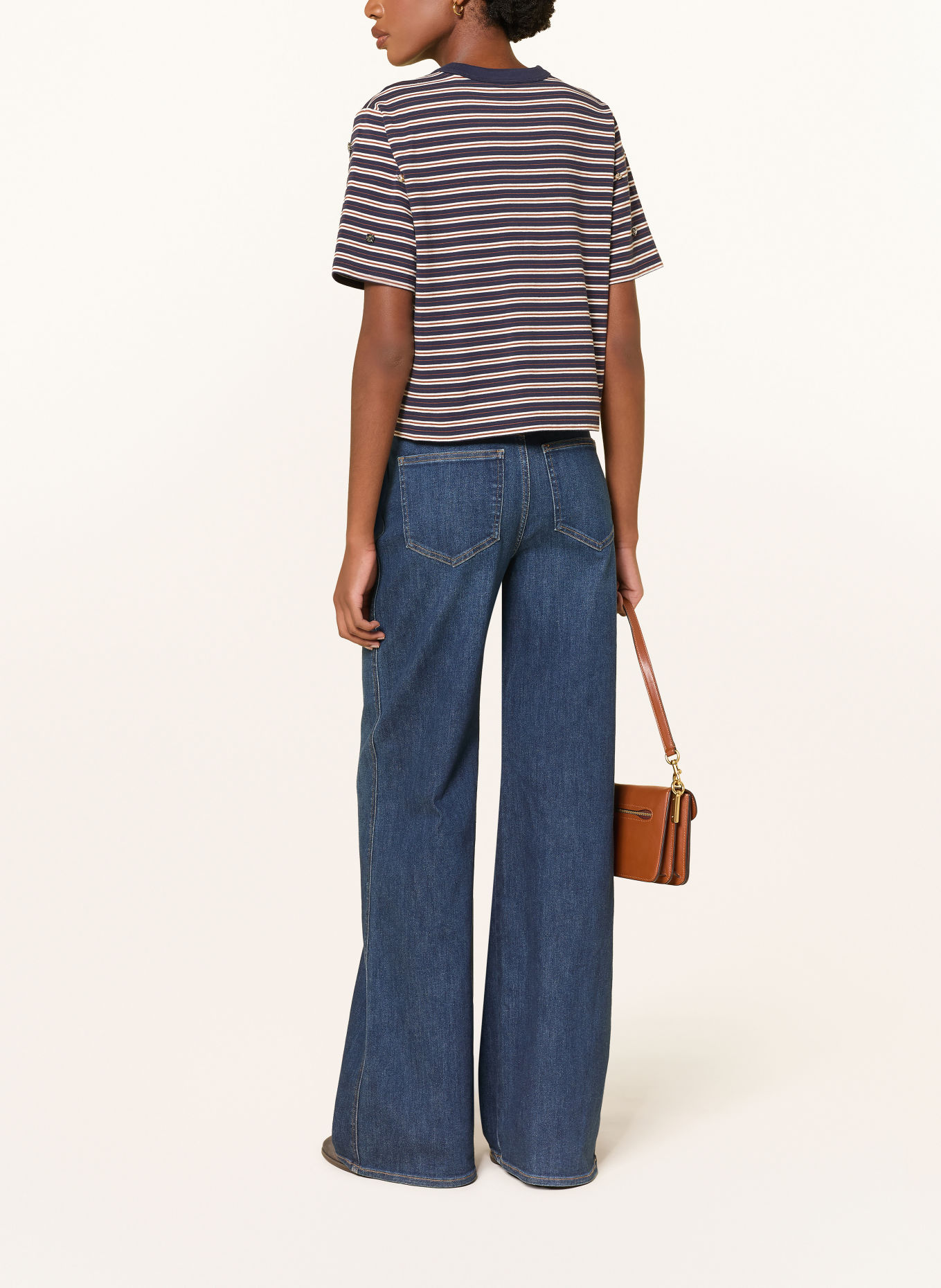 Veronica Beard SEBASTIAN T-shirt with rhinestones: DARK BLUE / BROWN / CREAM