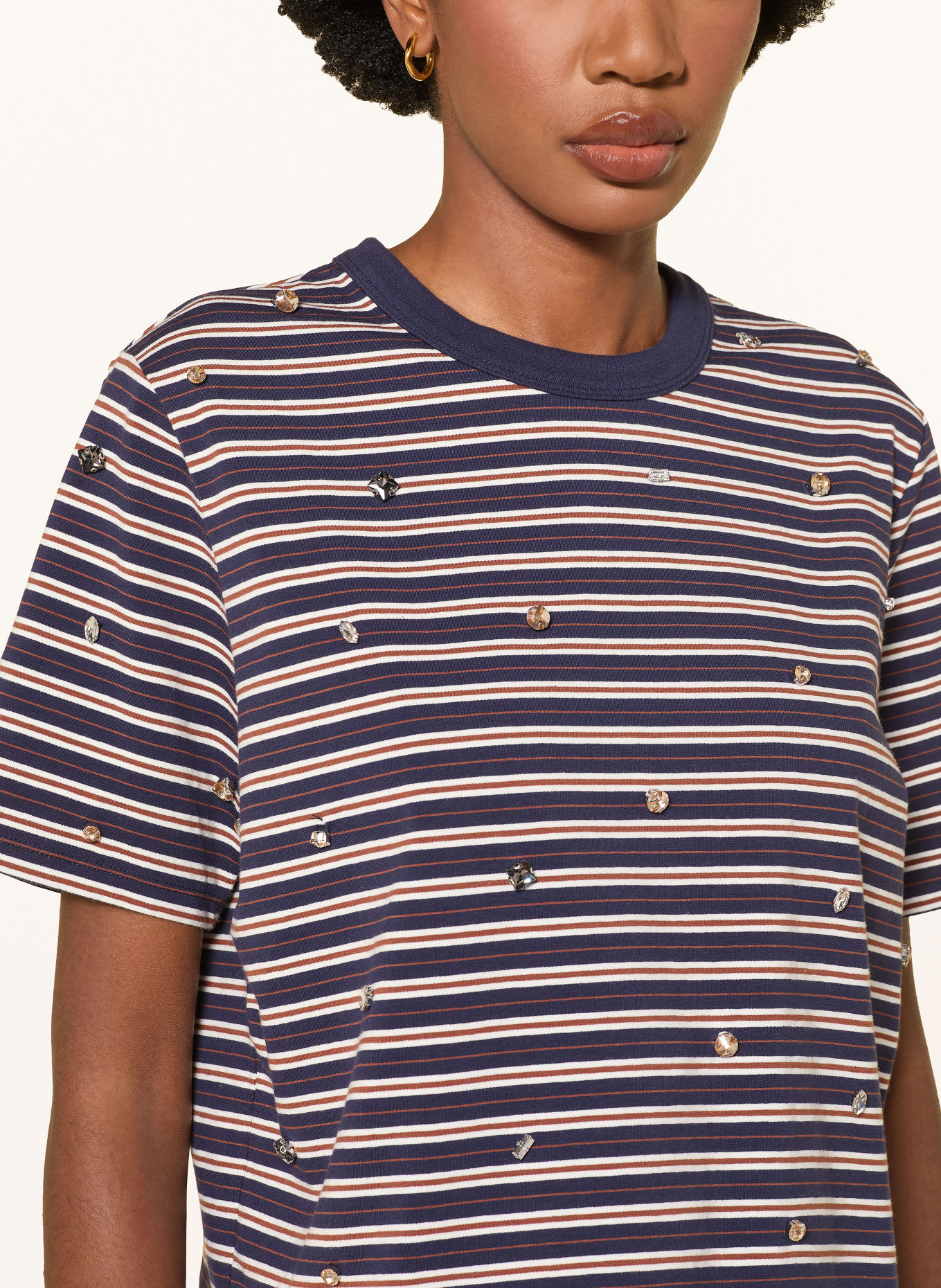Veronica Beard SEBASTIAN T-shirt with rhinestones: DARK BLUE / BROWN / CREAM