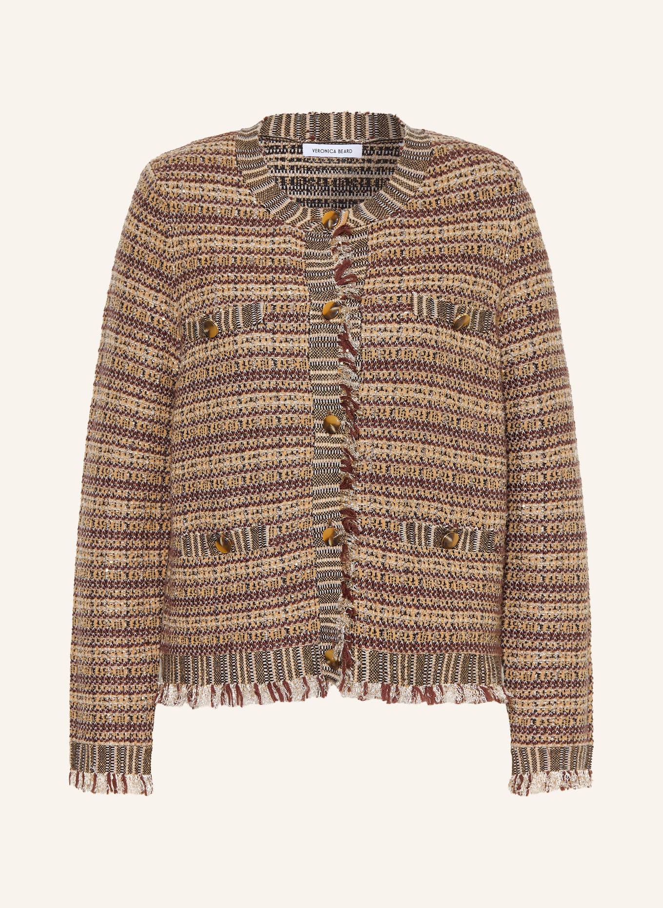 Veronica Beard Gebreide Overjacket SARIYAH met pailletten: DONKERROOD / BEIGE / ZWART