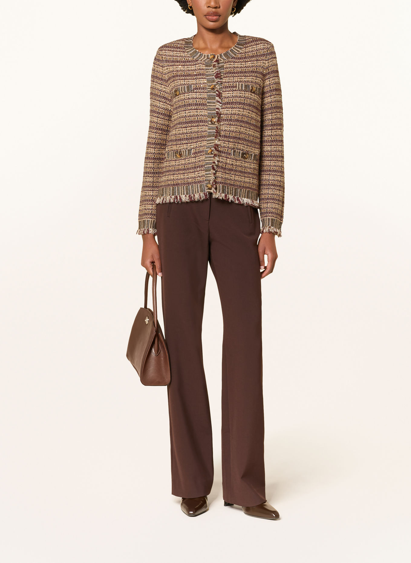 Veronica Beard Gebreide Overjacket SARIYAH met pailletten: DONKERROOD / BEIGE / ZWART