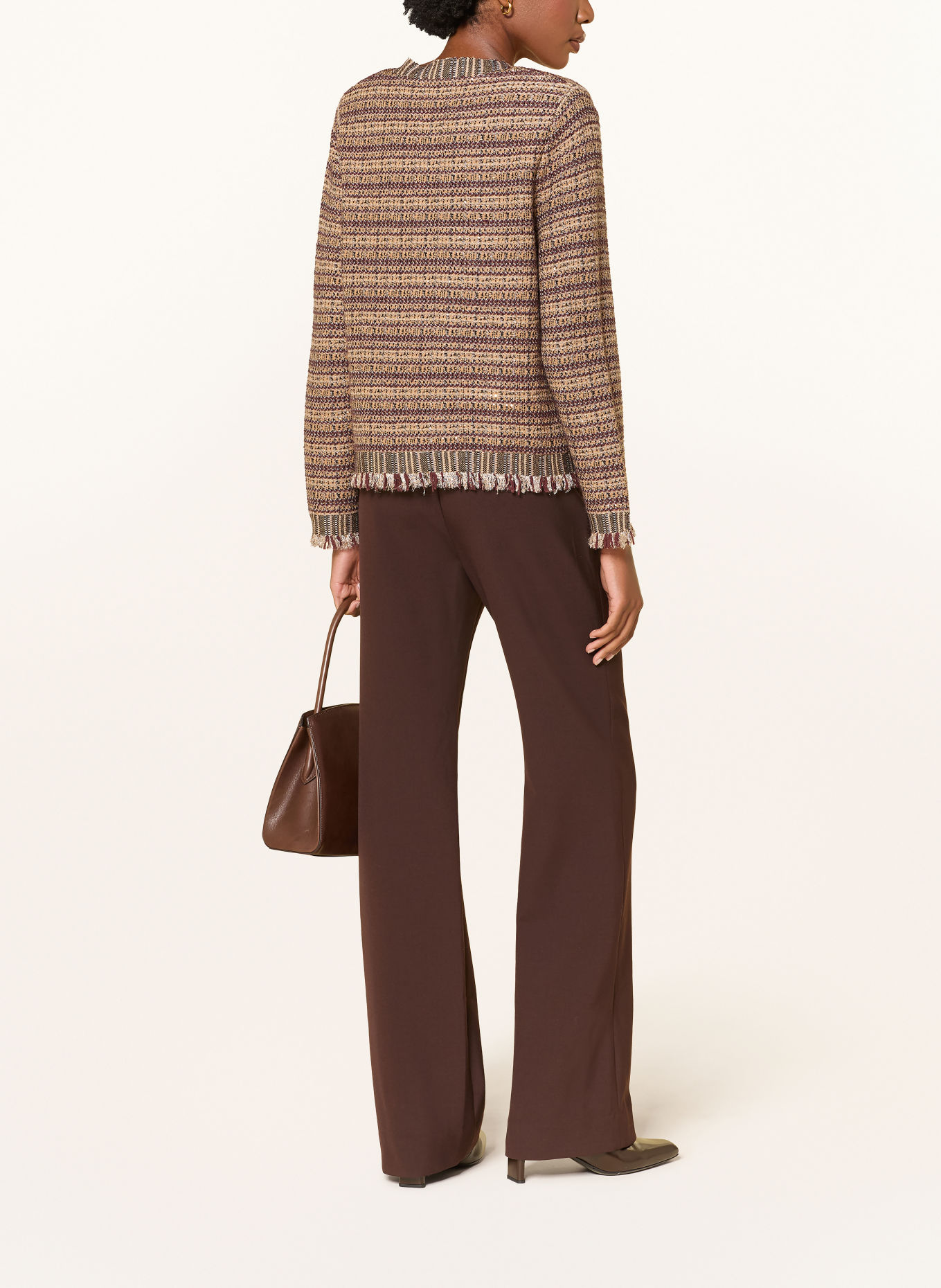 Veronica Beard Gebreide Overjacket SARIYAH met pailletten: DONKERROOD / BEIGE / ZWART