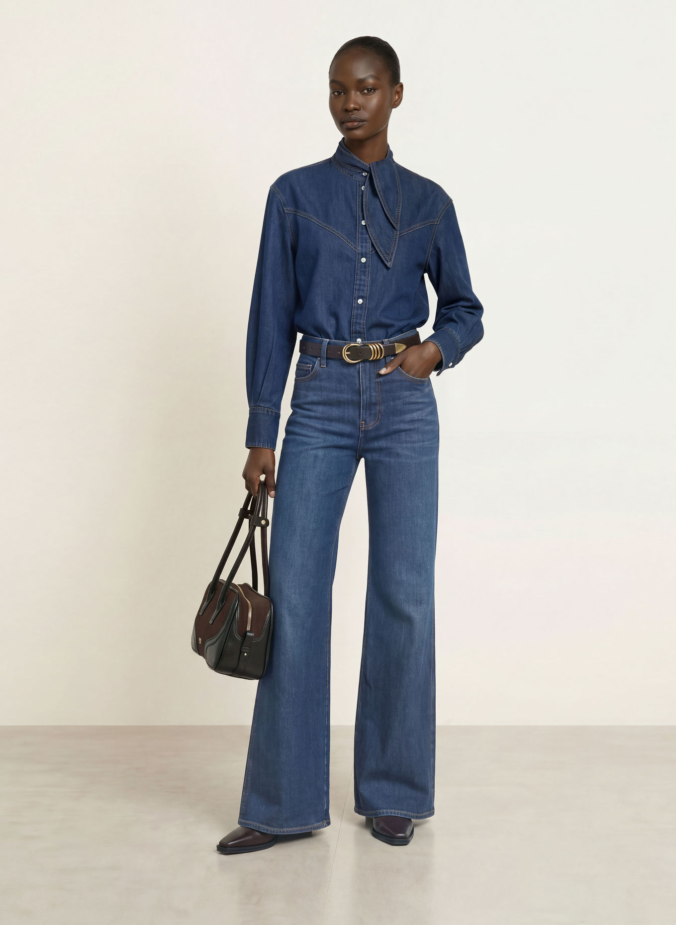 Veronica Beard Denimblouse GENETTA met afneembare strik: DONKERBLAUW