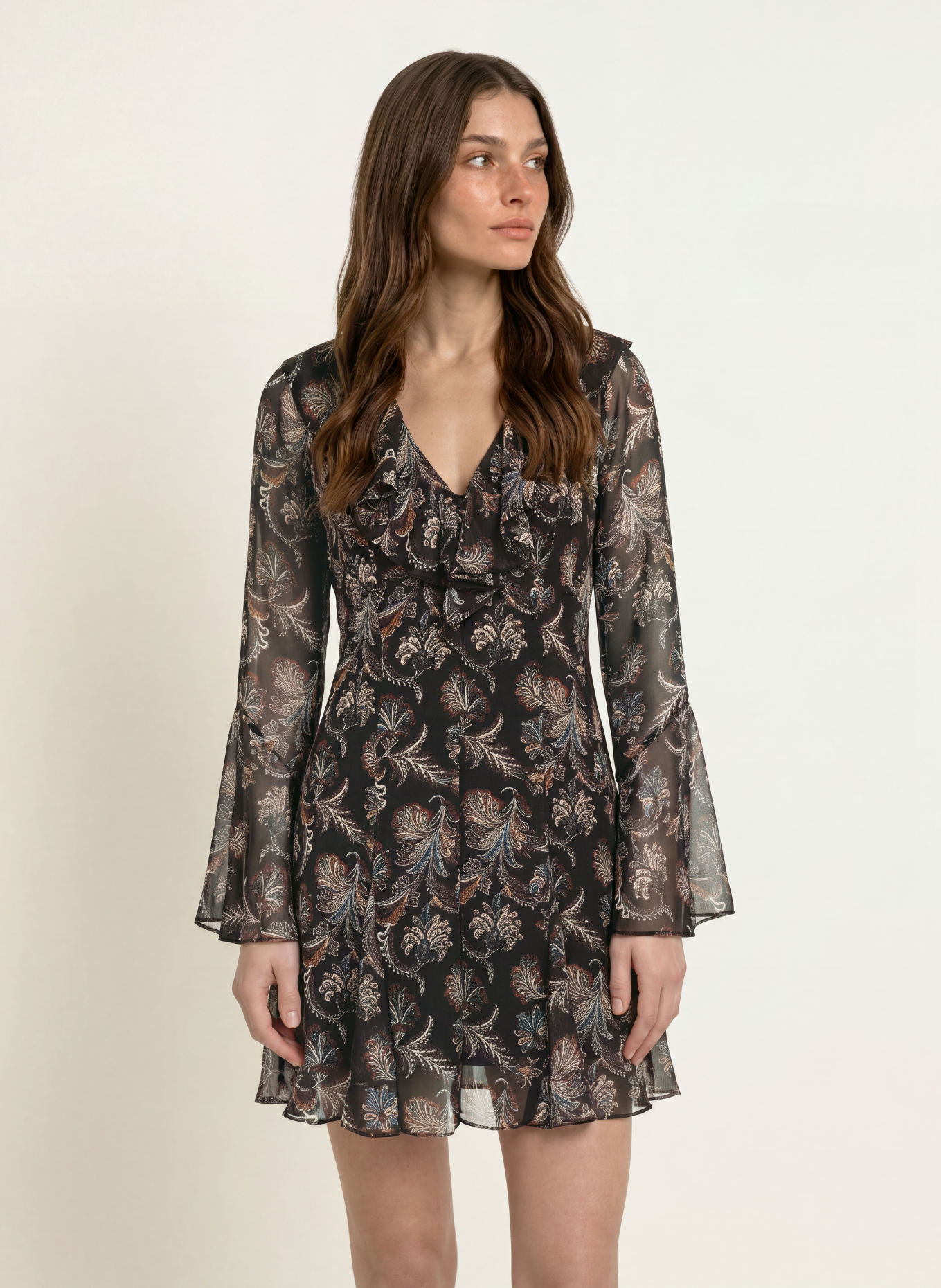 Veronica Beard ADRIENNE Silk Dress with Flounces: BLACK / CREAM / TEAL